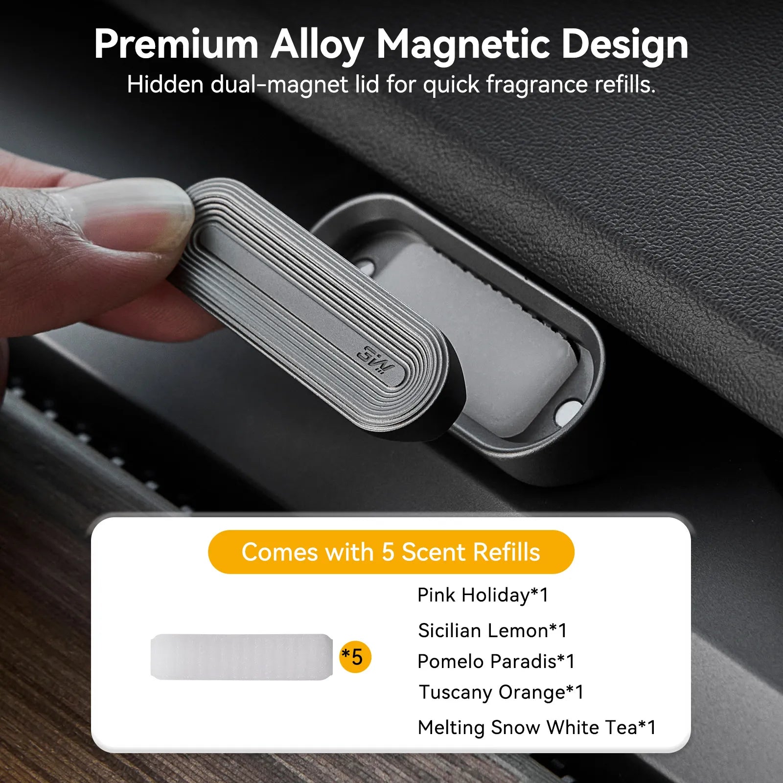 3W 8-piece interior bundle for Tesla Model Y Juniper 2025-2026 including center console storage organizer trays and custom car air freshener