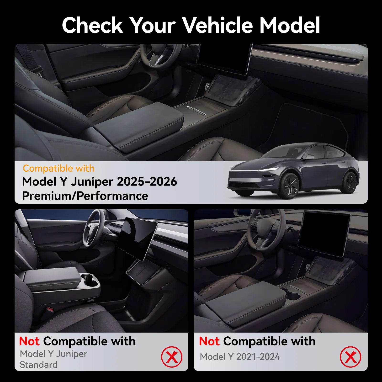 3W 8-piece interior bundle for Tesla Model Y Juniper 2025-2026 including center console storage organizer trays and custom car air freshener