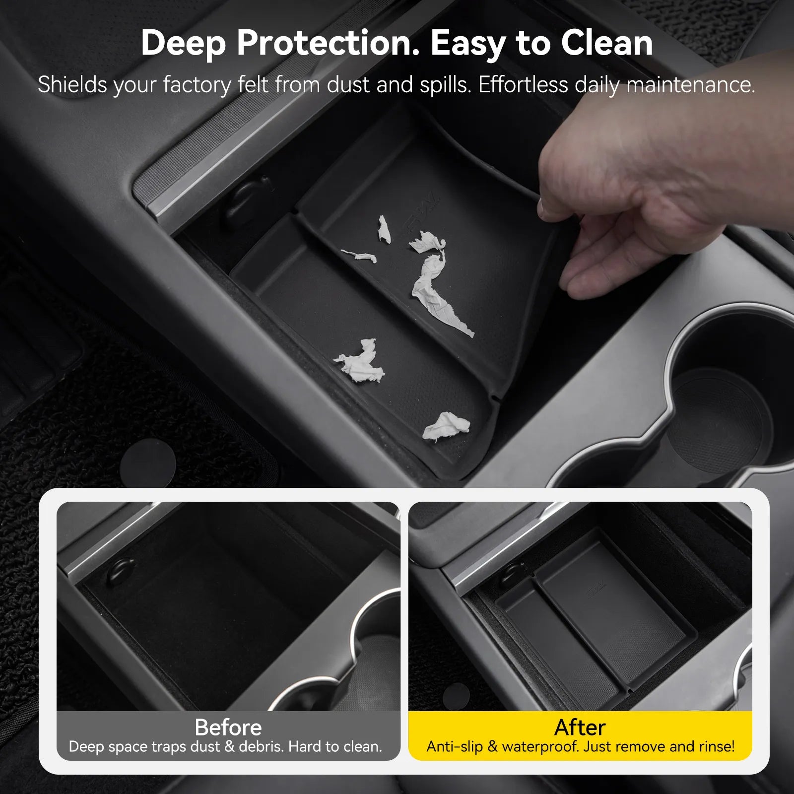 3W 8-piece interior bundle for Tesla Model Y Juniper 2025-2026 including center console storage organizer trays and custom car air freshener