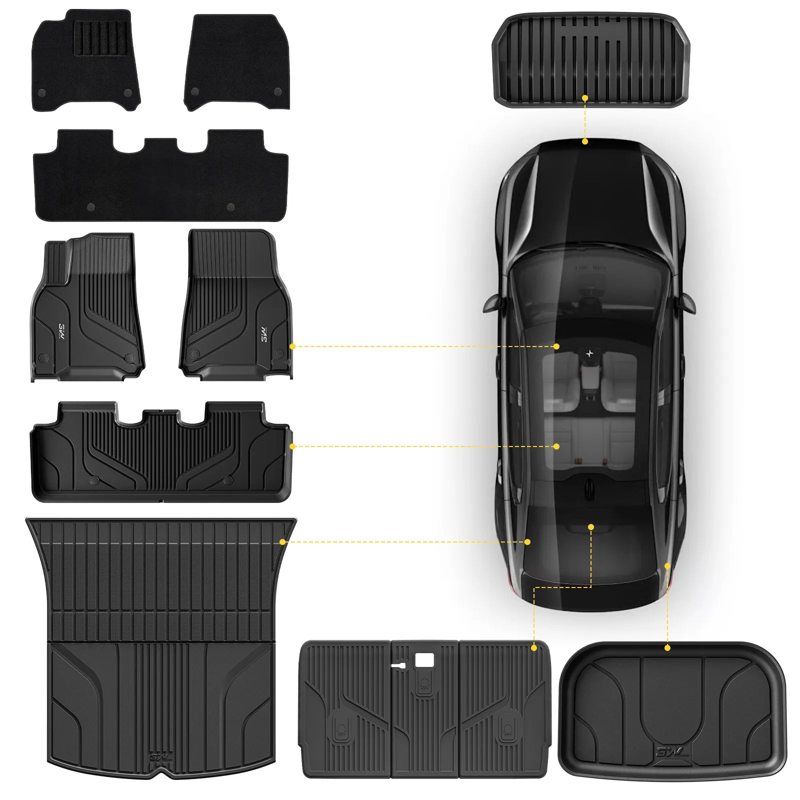 3W Tesla Model Y Juniper Floor Mats, Full Set with Carpets, Mental Pedal, Double Layer, 2025 2026 Model Y Acecessories, TPE All Weather Waterproof Custom Fit Automotive Liners and Truck Car Liners