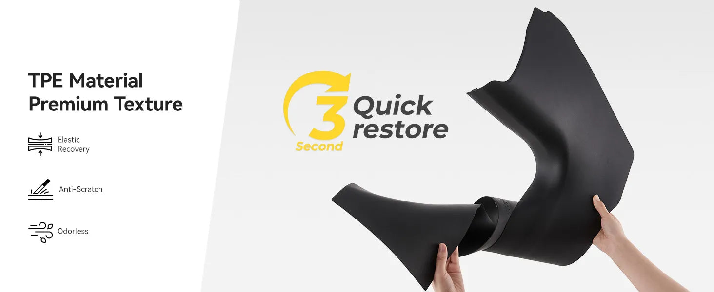 "3W Auto-life premium TPE material for car liners featuring 3-second quick restore, elastic recovery, anti-scratch properties, and an odorless design for durable car interior protection