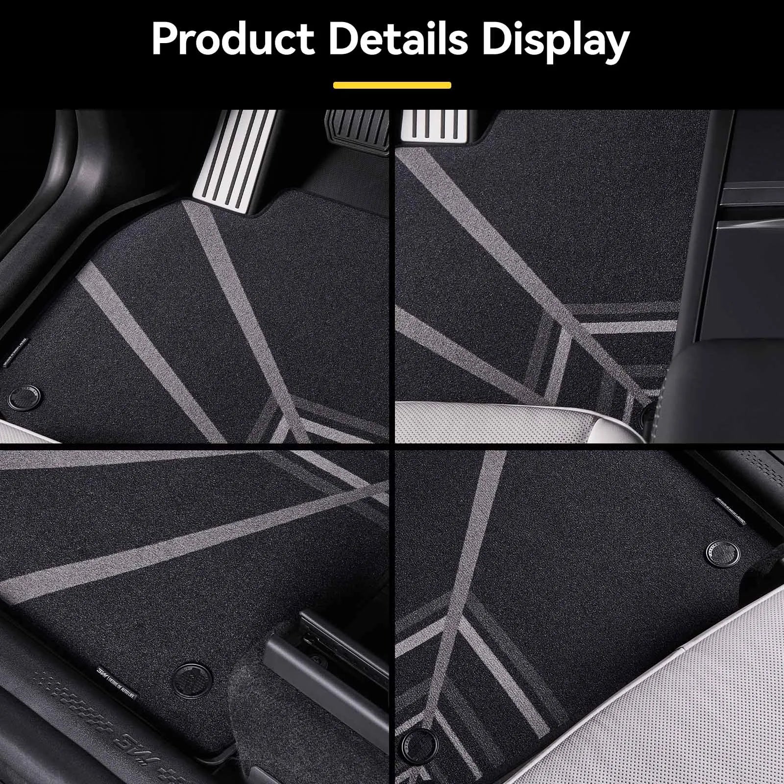 3W Tesla Model Y Juniper Floor Mats, 9PCS with Double Layered Carpets, New Pulsar Flow Design Carpet, Mental Pedal, Double Layer, 2025 2026 Model Y Acecessories, TPE All Weather Waterproof Custom Fit Automotive Liners and Truck Car Liners