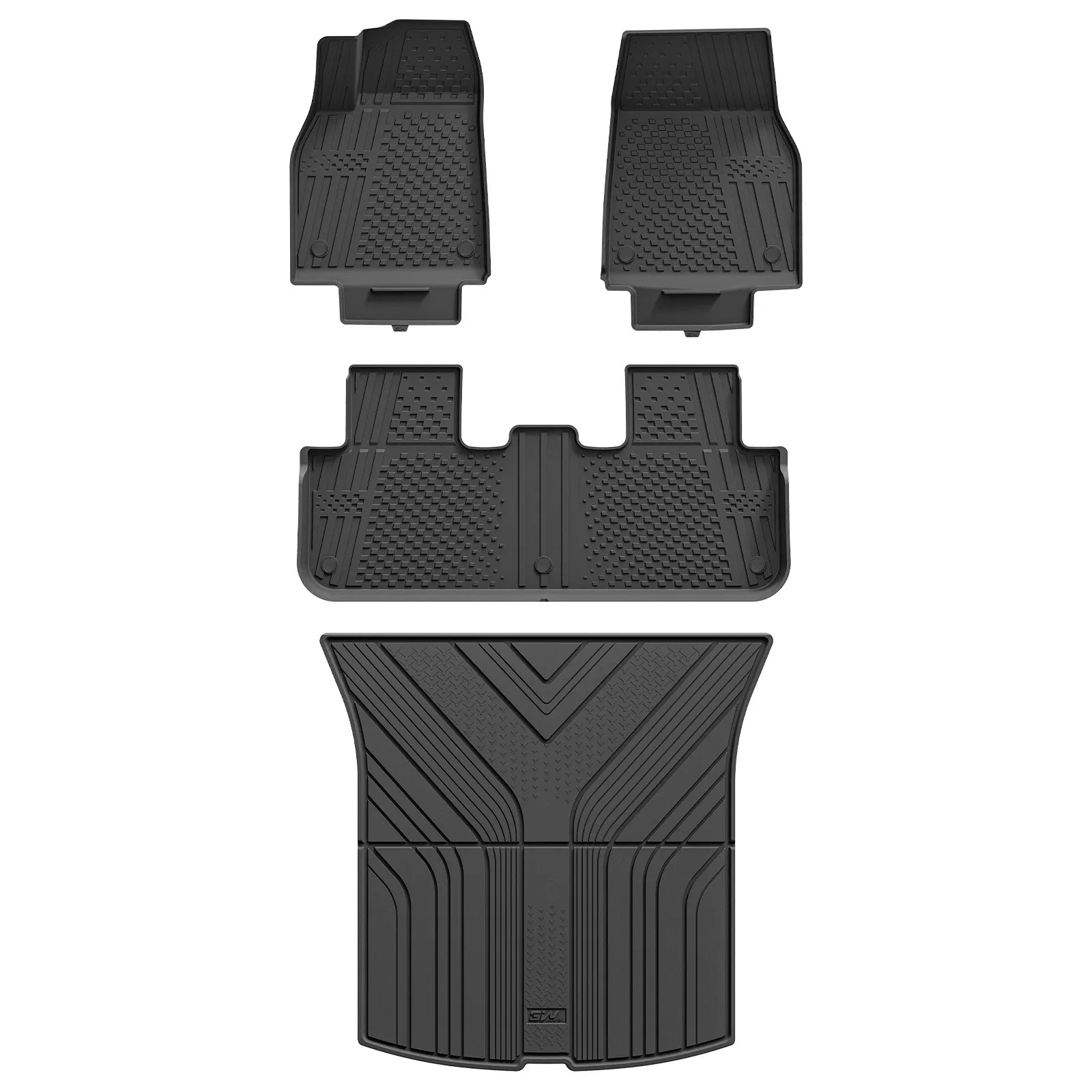 3W Tesla Model Y Juniper Floor Mats, Rear Cargo Liner, Custom Fit 2025 2026 Model Y Acecessories, TPE All Weather Odorless Non-Slip, Black