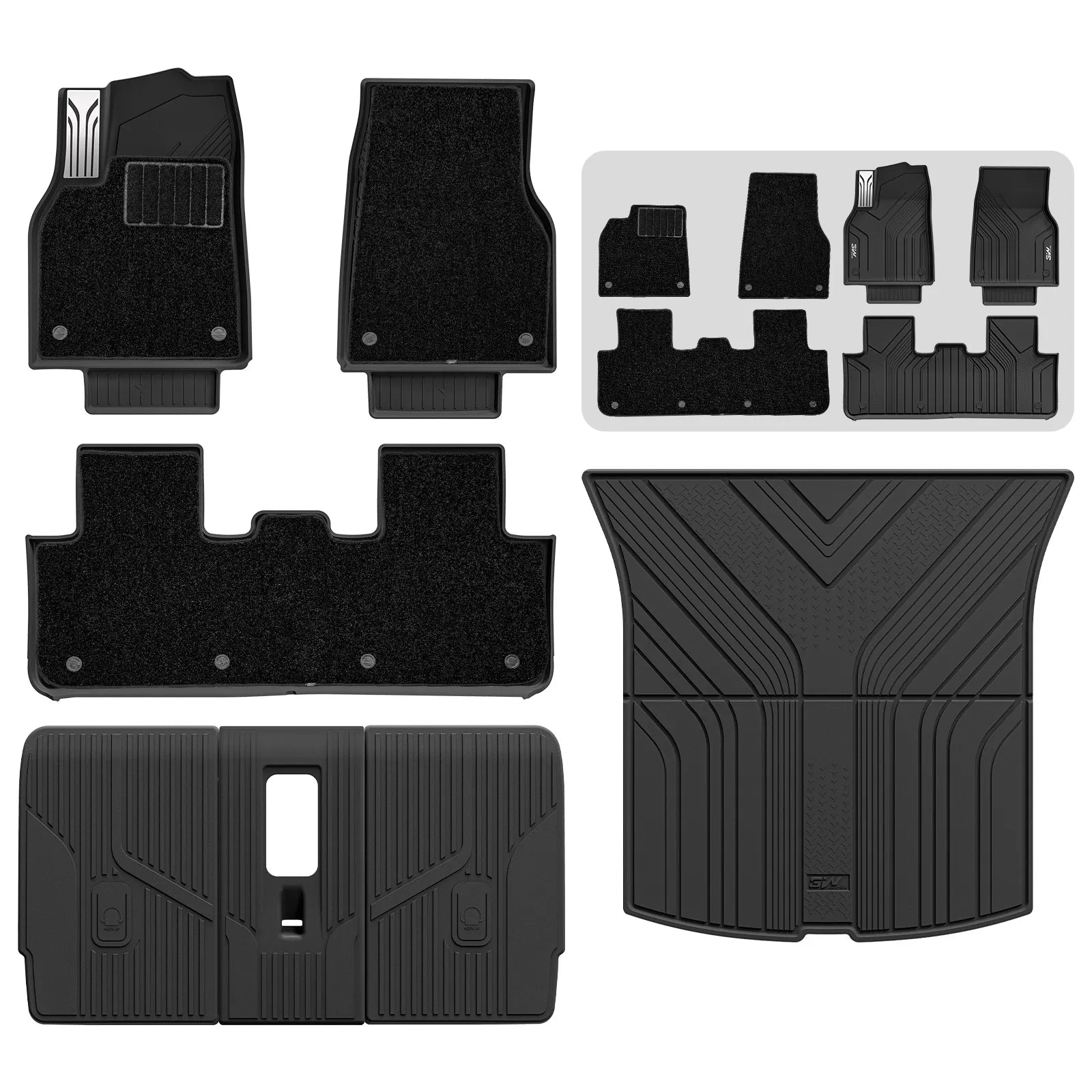3W Tesla Model Y Standard Floor Mats, 7PCS with Double Layered Carpets，Floor Mats，Trunk Mats，Back Seat Protector，Mental Pedal, 2025 2026 Model Y Standard Acecessories, TPE All Weather Waterproof Custom Fit Automotive Liners and Truck Car Liners