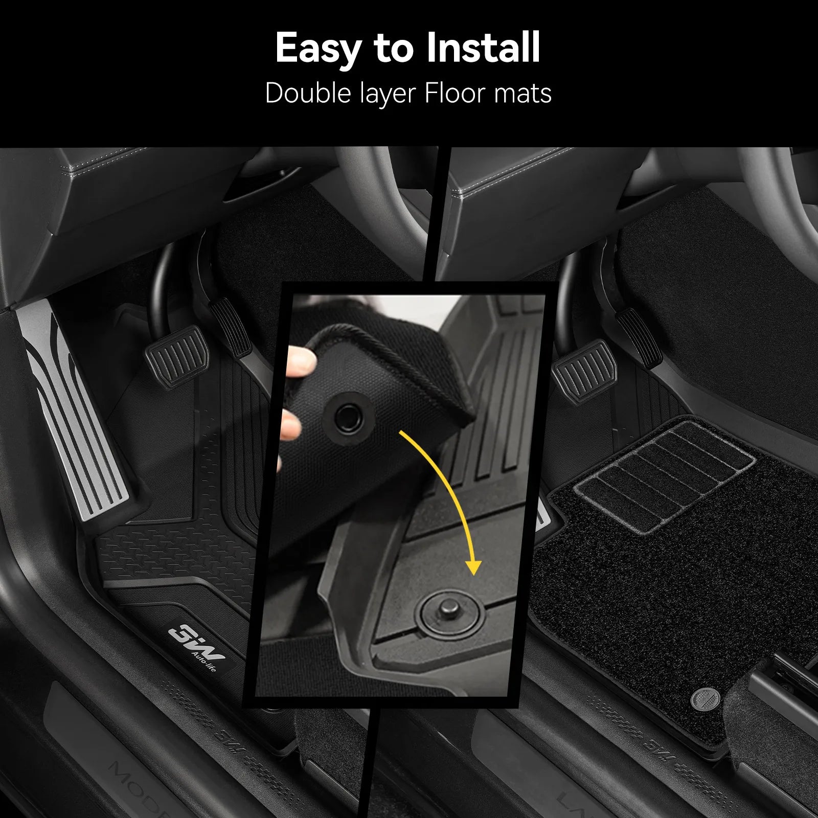 3W Tesla Model Y Standard Floor Mats, 7PCS with Double Layered Carpets，Floor Mats，Trunk Mats，Back Seat Protector，Mental Pedal, 2025 2026 Model Y Standard Acecessories, TPE All Weather Waterproof Custom Fit Automotive Liners and Truck Car Liners