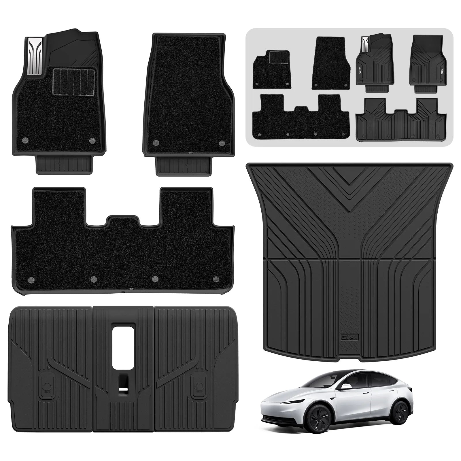 3W Tesla Model Y Standard Floor Mats, 7PCS with Double Layered Carpets，Floor Mats，Trunk Mats，Back Seat Protector，Mental Pedal, 2025 2026 Model Y Standard Acecessories, TPE All Weather Waterproof Custom Fit Automotive Liners and Truck Car Liners
