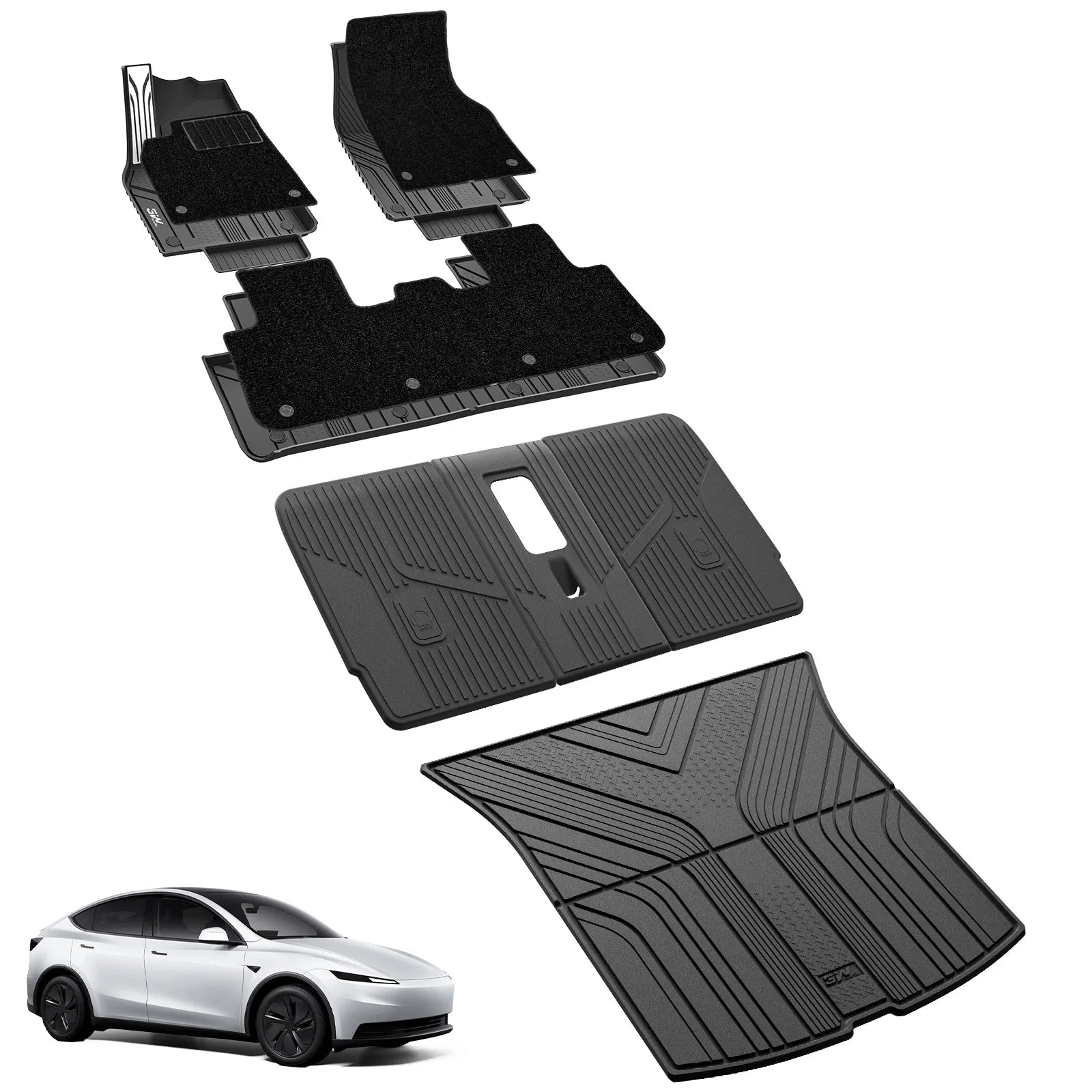 3W Tesla Model Y Standard Floor Mats, 7PCS with Double Layered Carpets，Floor Mats，Trunk Mats，Back Seat Protector，Mental Pedal, 2025 2026 Model Y Standard Acecessories, TPE All Weather Waterproof Custom Fit Automotive Liners and Truck Car Liners