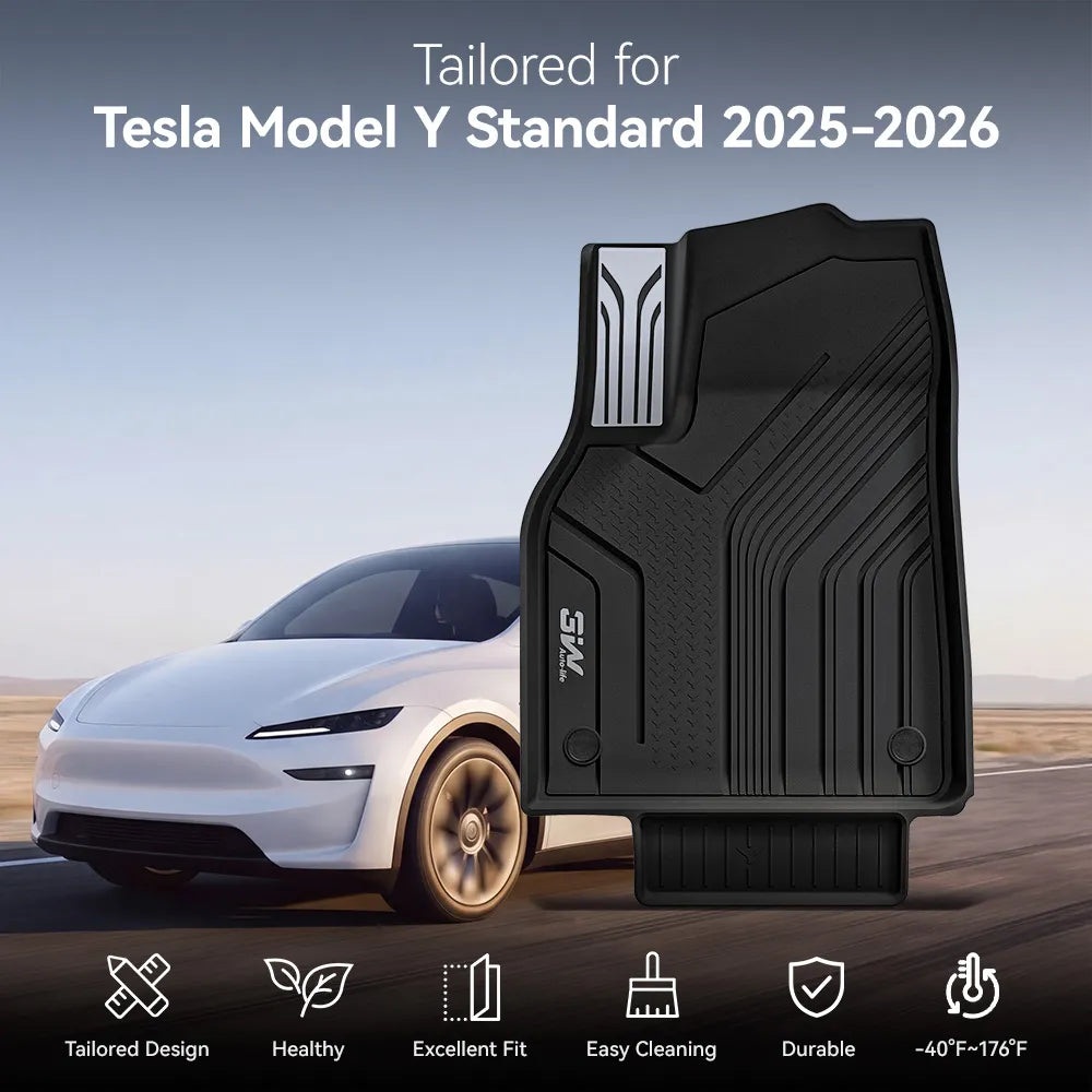 3W Tesla Model Y Standard Floor Mats, 7PCS with Double Layered Carpets，Floor Mats，Trunk Mats，Back Seat Protector，Mental Pedal, 2025 2026 Model Y Standard Acecessories, TPE All Weather Waterproof Custom Fit Automotive Liners and Truck Car Liners
