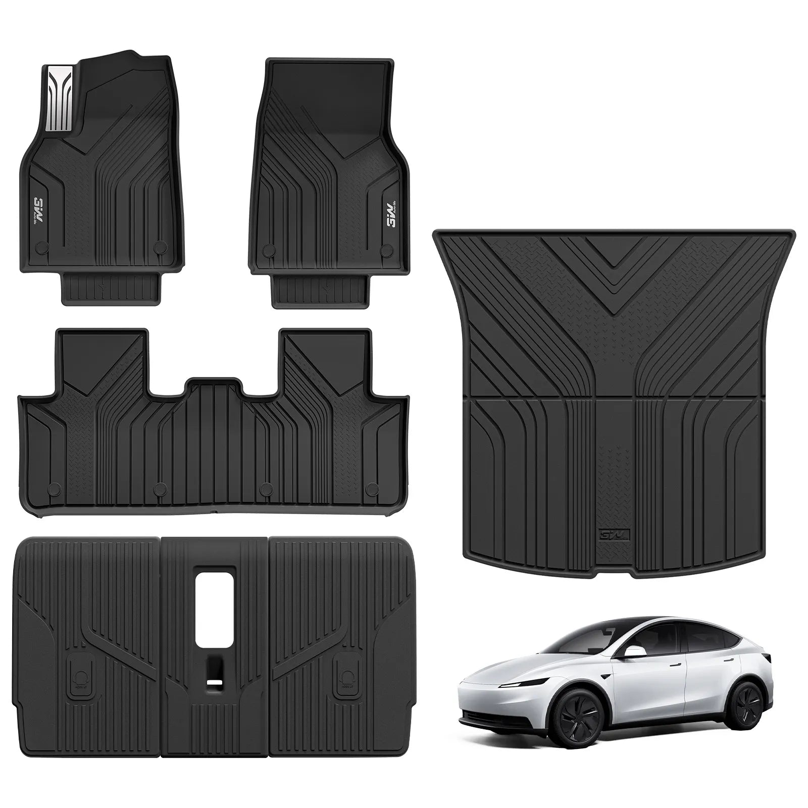 3W Tesla Model Y Standard Floor Mats, 7PCS with Floor Mats，Trunk Mats，Back Seat Protector，Mental Pedal, 2025 2026 Model Y Standard Acecessories, TPE All Weather Waterproof Custom Fit Automotive Liners and Truck Car Liners