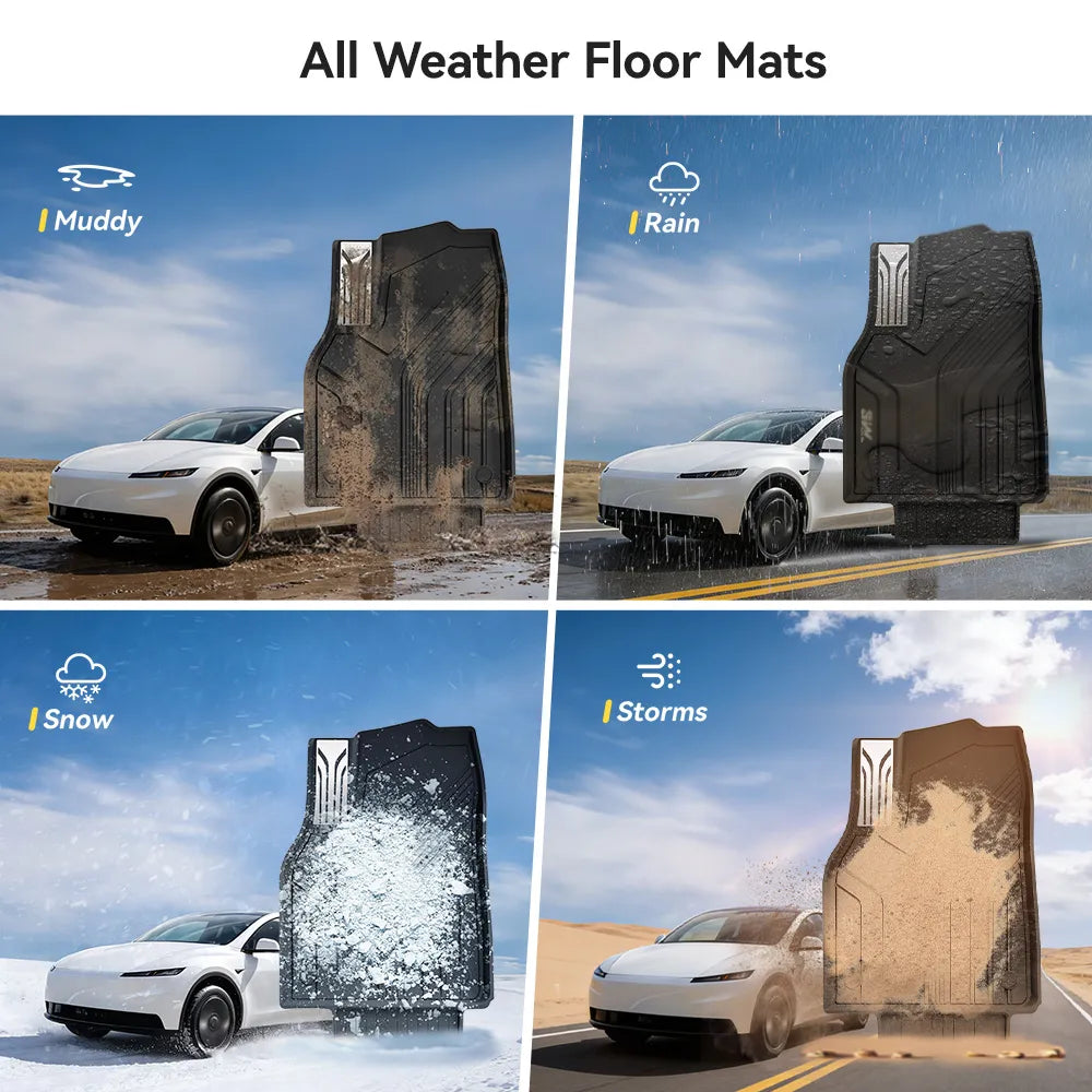 3W Tesla Model Y Standard Floor Mats, 7PCS with Double Layered Carpets，Floor Mats，Trunk Mats，Back Seat Protector，Mental Pedal, 2025 2026 Model Y Standard Acecessories, TPE All Weather Waterproof Custom Fit Automotive Liners and Truck Car Liners