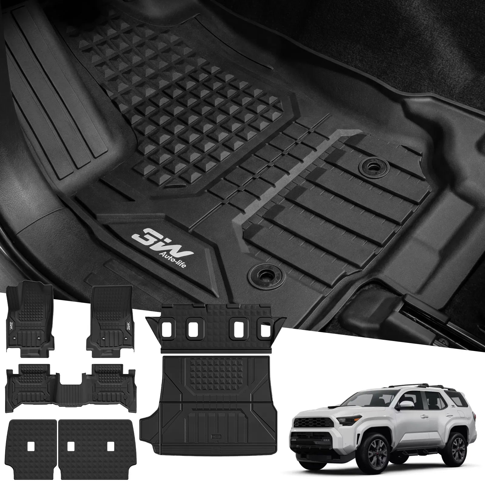 Floor Mats/ Cargo Liner/ Seat Back Protector Full Set for Toyota 4Runner 2025-2026 Gas Models & 5-Seat Only TPE Car Mats All Weather Protection Custom Fit Easy Clean Durable
