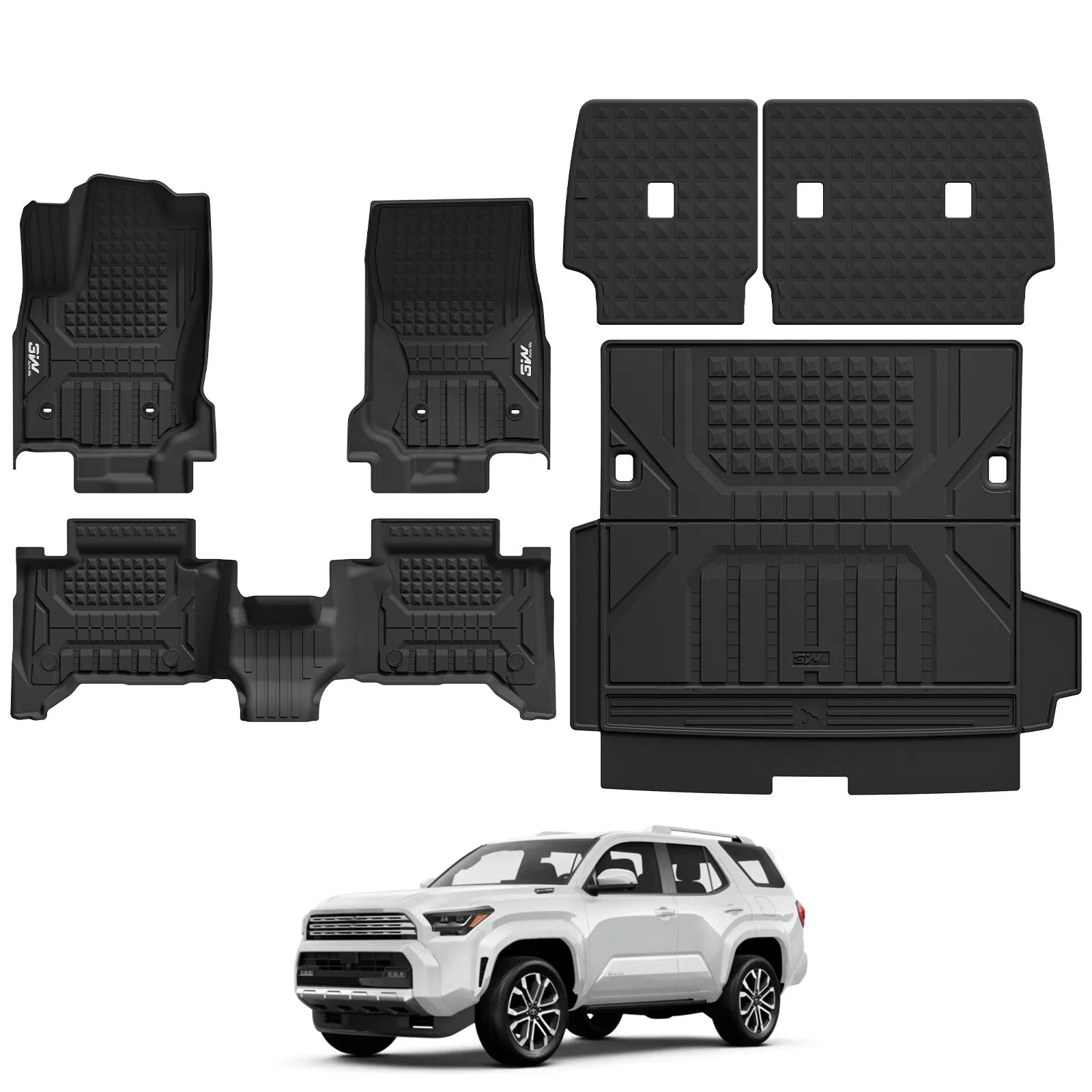 3W Floor Mats for Toyota 4Runner 2025 2026 5 Seats(Only fit Hybrid), All Weather TPE Custom Fit Floor Liner & Trunk Mat & 2nd Row Under Seat Mat & Backrest Mat for 4 Runner Full Set