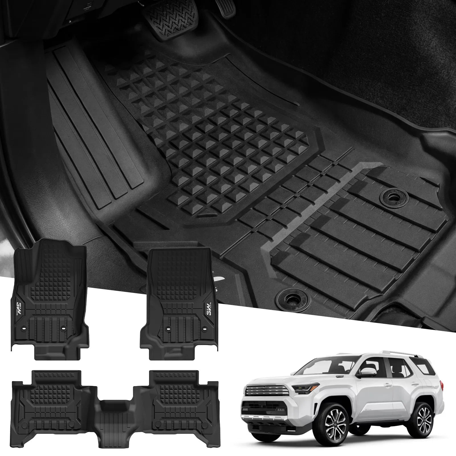 3W Cuatom Floor Mats Fit for Toyota 4Runner 2025-2026 Hybrid  Models & 5-Seat Only TPE Car Mats   All-Weather Protection