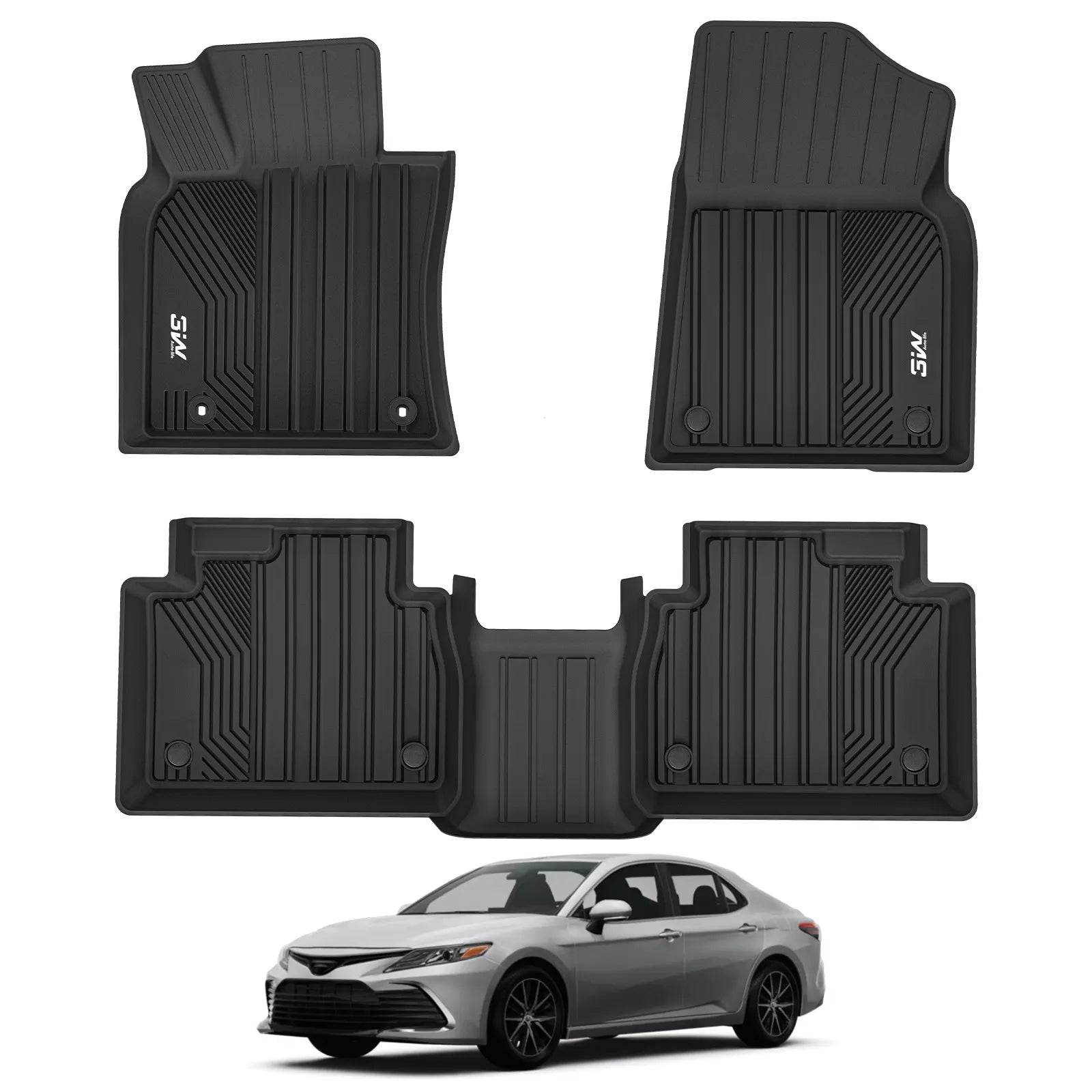 3W Floor Mats Fit Toyota Camry 2018-2024 FWD Only (Not for Hybrid or AWD), TPE All Weather Custom Fit Floor Liner, 1st and 2nd Row, Black