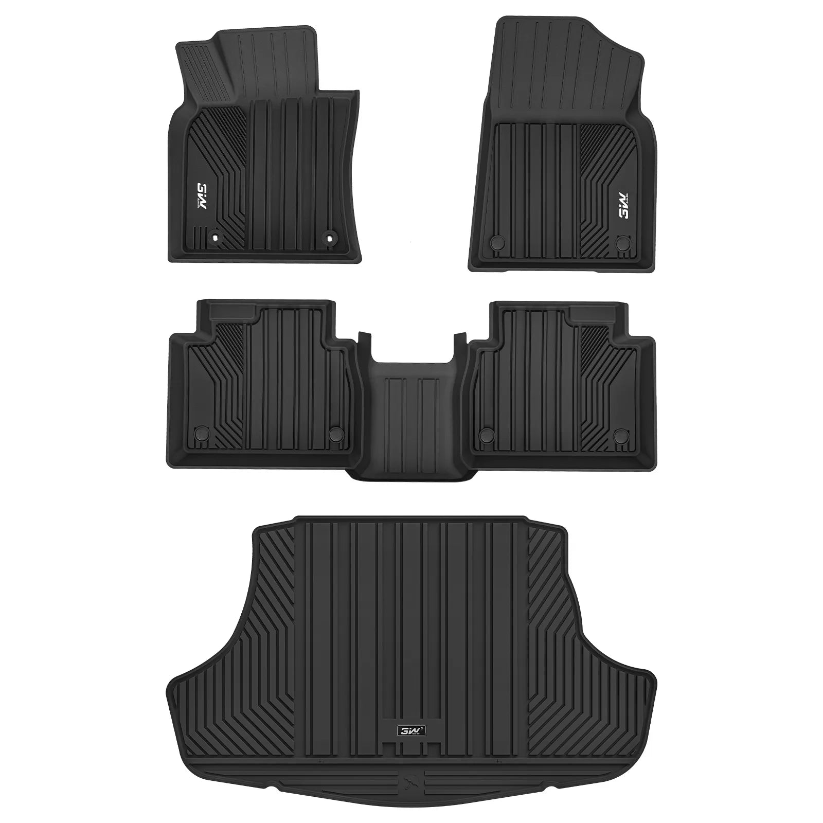 3W Floor Mats & Cargo Liner Fit Toyota Camry 2018-2024 FWD (Not for Hybrid or AWD), TPE All Weather Custom Fit Floor Liner, 1st and 2nd Row and Trunk Mat