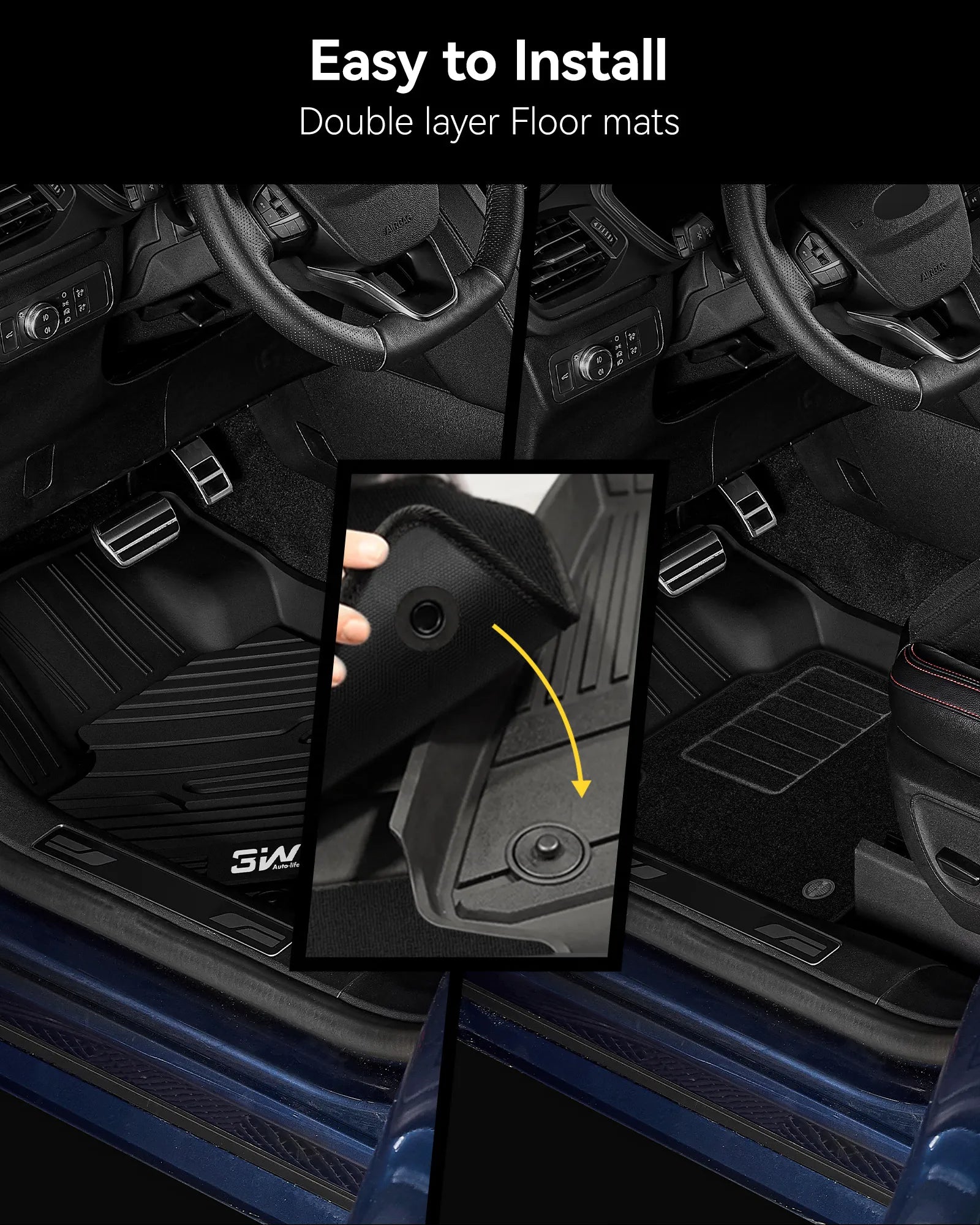 3W Floor Mats with Front Carpet Compatible for Toyota Sienna 2021-2026 7 Seat, TPE All Weather Custom Fit Floor Liner for Toyota Sienna 1st, 2nd and 3rd Row, Black Car Accessories