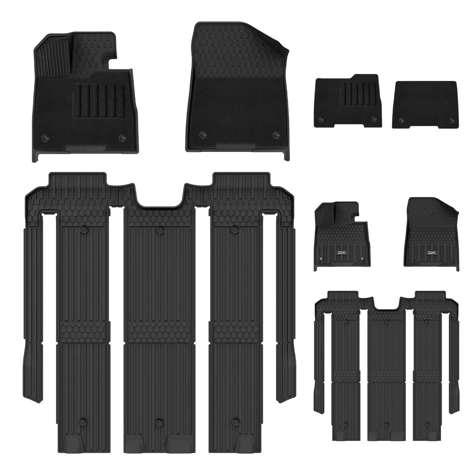 3W Floor Mats with Front Carpet Compatible for Toyota Sienna 2021-2026 7 Seat, TPE All Weather Custom Fit Floor Liner for Toyota Sienna 1st, 2nd and 3rd Row, Black Car Accessories