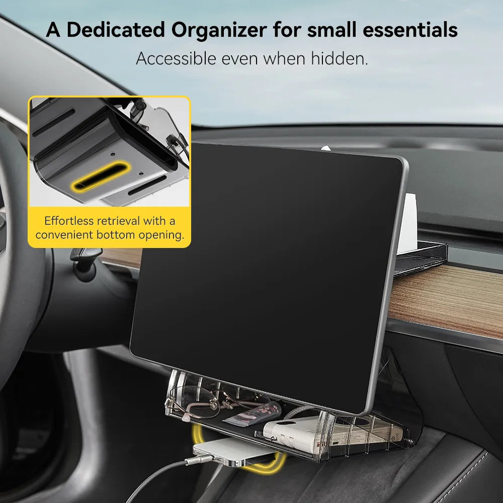 3W Under Screen Storage Organizer For Tesla Model 3 Highland 2024-2025/ Y Juniper 2025-2026 Hidden Magnetic Center Console Organizer Tray