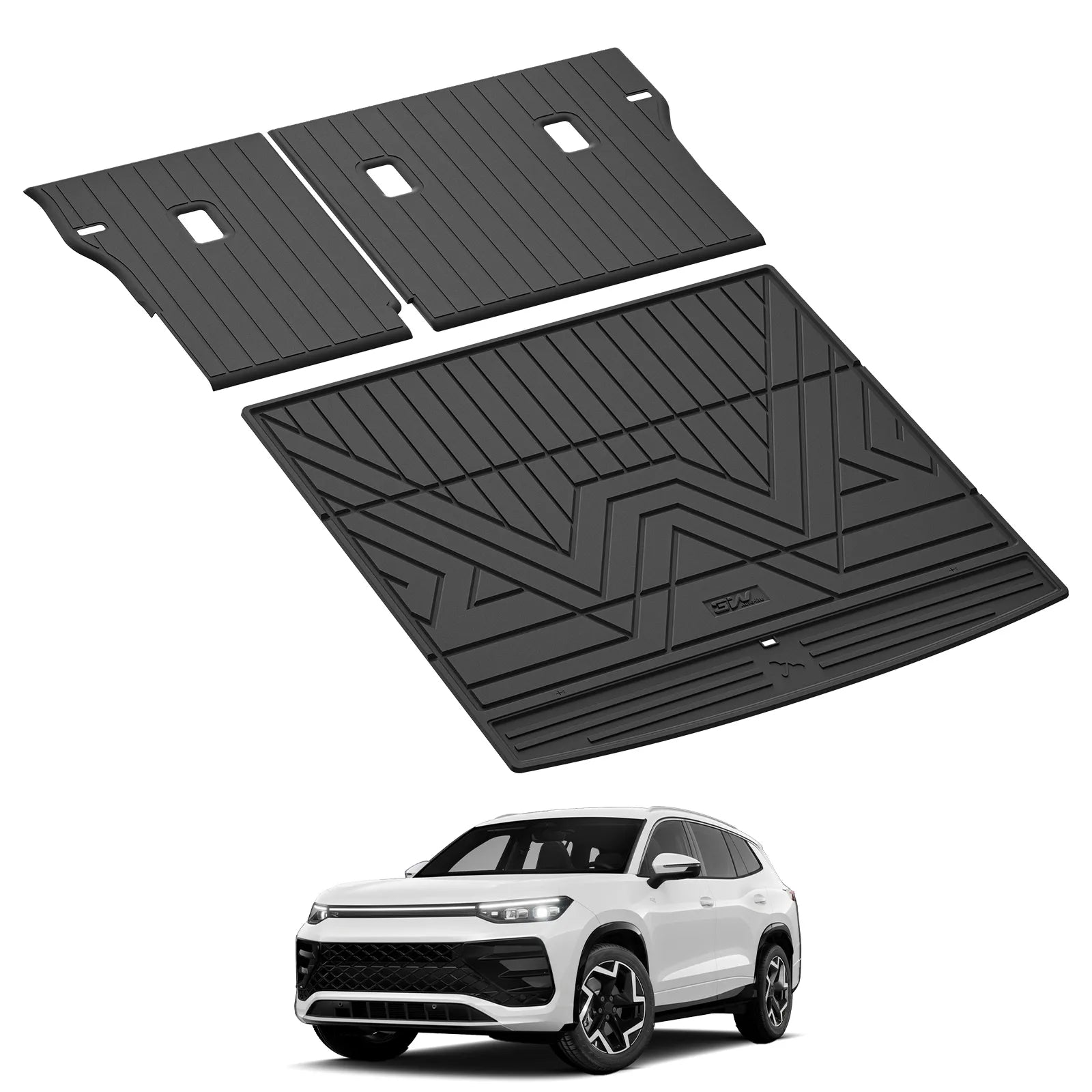 3W Cargo Liner Seat Back Protector Set for Volkswagen Tiguan 2025 2026, All-Weather Protection TPE Car Mats 2 Rows VW Tiguan Accessories, Black