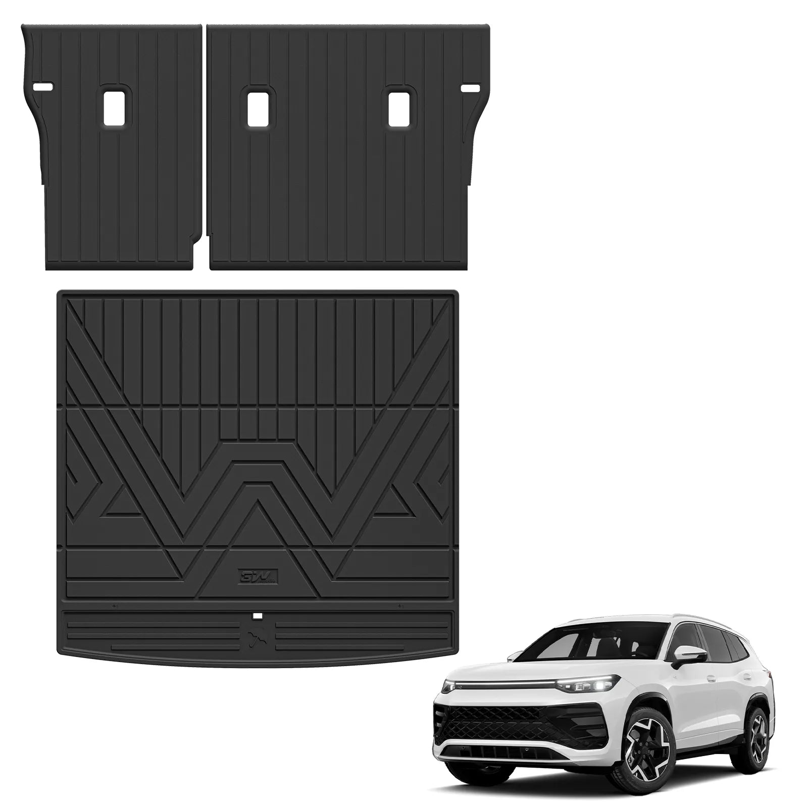 3W Cargo Liner Seat Back Protector Set for Volkswagen Tiguan 2025 2026, All-Weather Protection TPE Car Mats 2 Rows VW Tiguan Accessories, Black