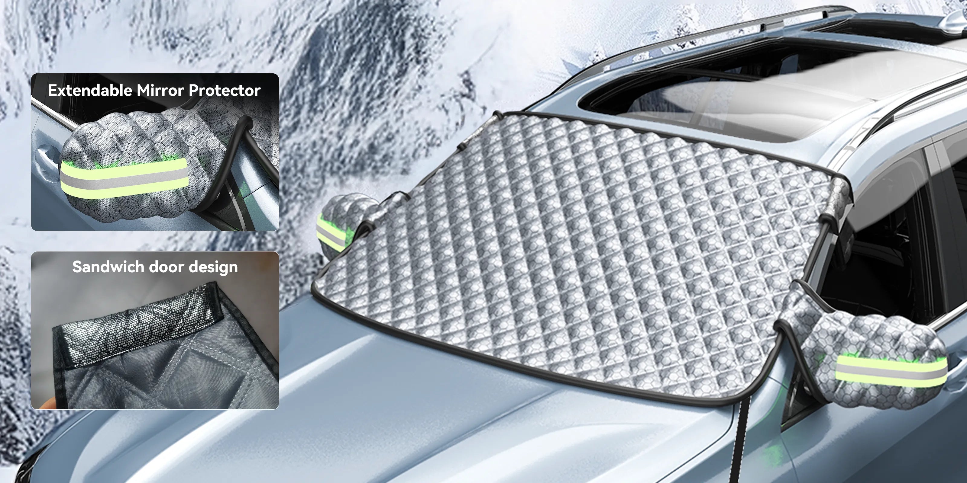 3W Windshield Cover for Ice and Snow  Universal Fit for Car, SUV, Truck and Van,Graphene-Insulated,Triple-Layer Warmth, Universal Fit, UV Protection Car Accesories