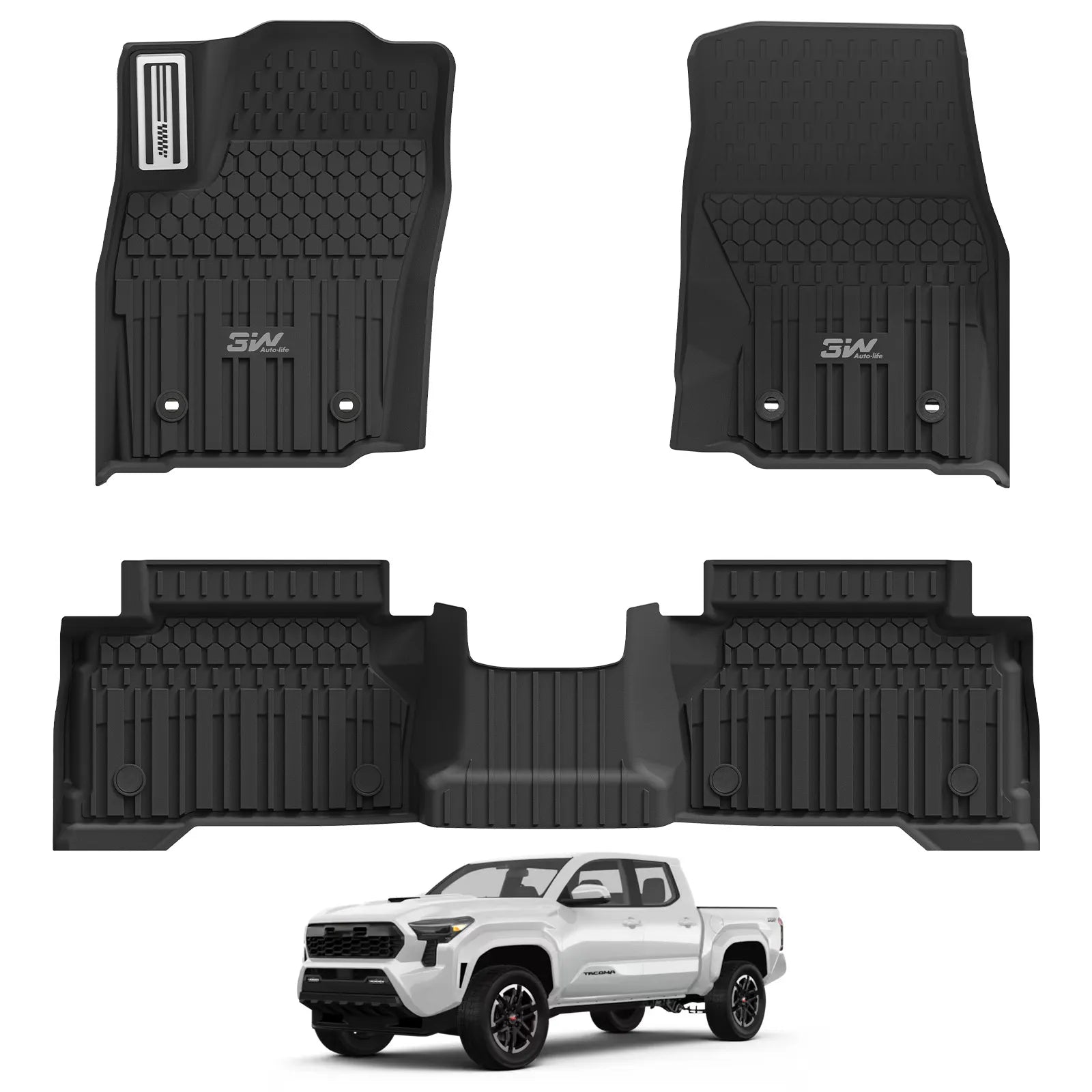 3W Toyota Tacoma 2024-2026 (Double Cab, Automatic Transmission) (Not for Hybrid) Floor Mats/ Bed Mat Thorex™ All Weather Custom Fit - 3Wliners