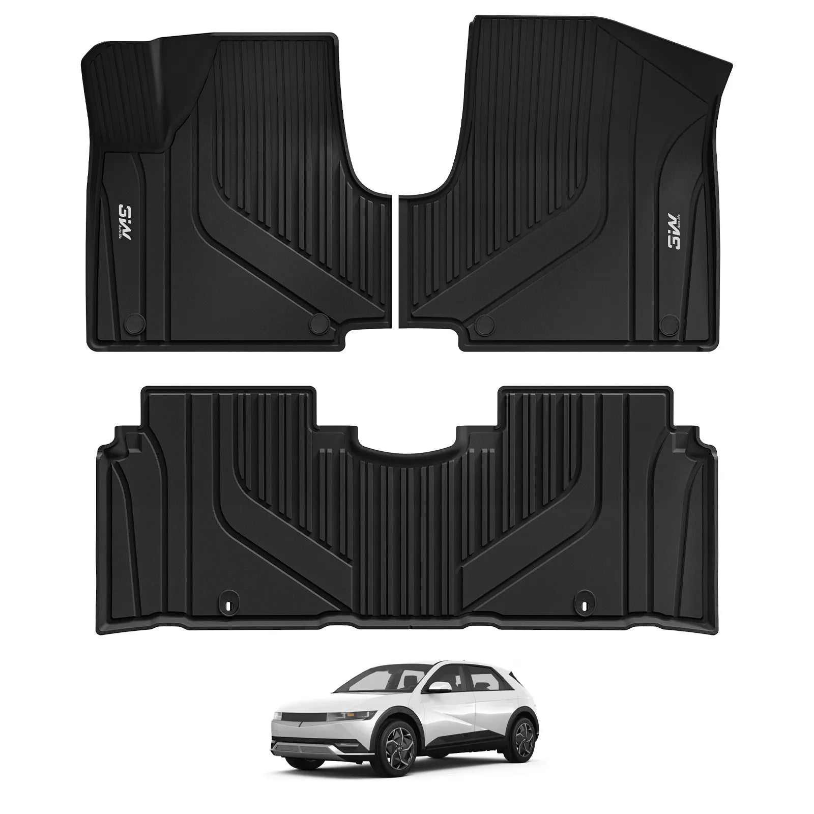 3W 2022-2024 Hyundai Ioniq 5 Custom Floor Mats TPE Material & All-Weather Protection Vehicles & Parts 3Wliners 2022-2024 Fixed Console 1st&2nd Row Mats