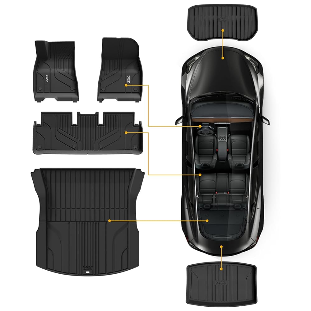 3W Tesla Model 3 2024 Highland New Generation Custom Floor Mats / Trunk Mats TPE Material & All-Weather Protection Vehicles & Parts 3Wliners 2024 2024 Model 3 Highland New Generation Full Set-6 PCS