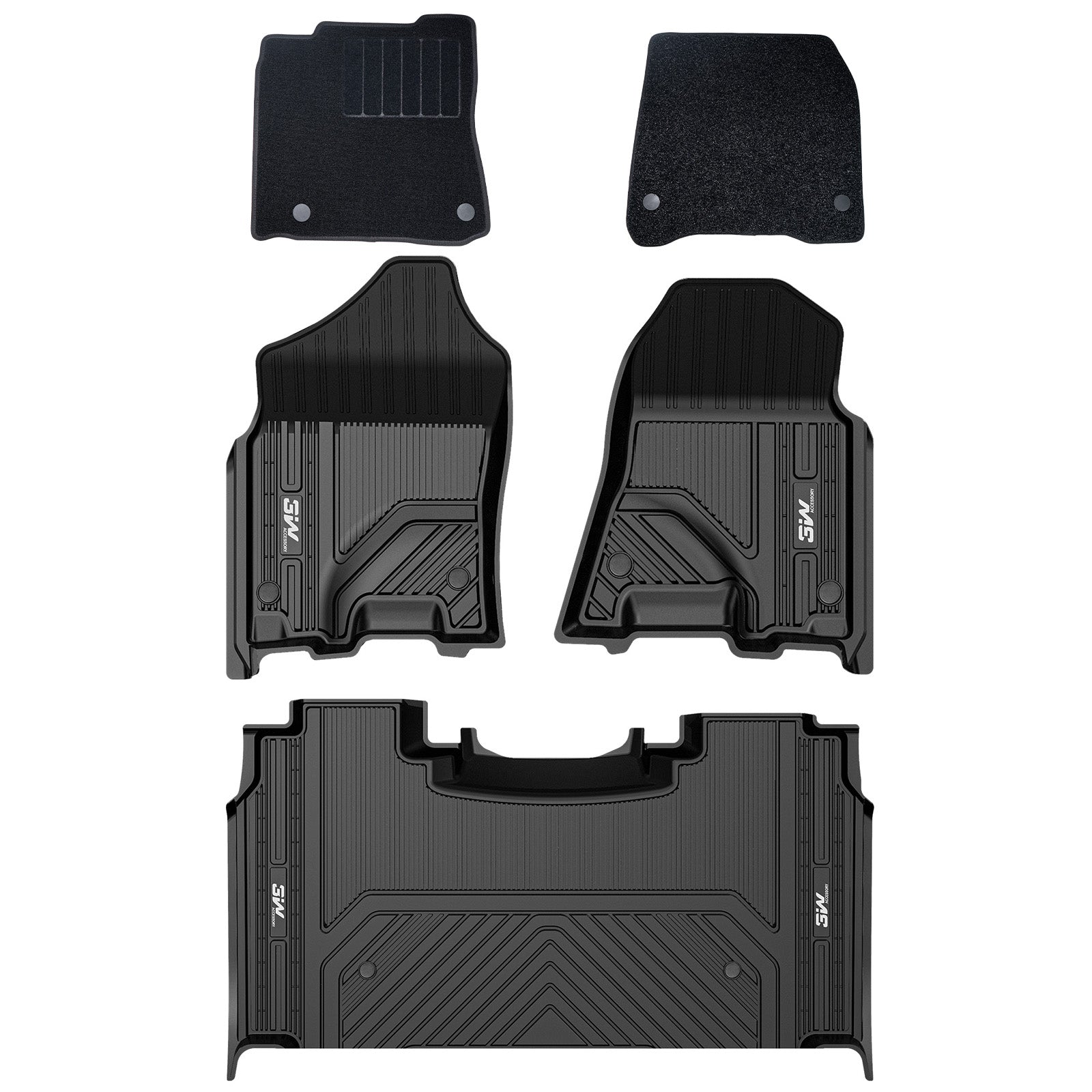3W Dodge Ram 1500 2019-2024 New Body (NOT Classic Models) Custom Floor Mats TPE Material & All-Weather Protection Vehicles & Parts 3Wliners 2019-2024 With Underseat Storage 1st&2nd Rows with Front Carpet