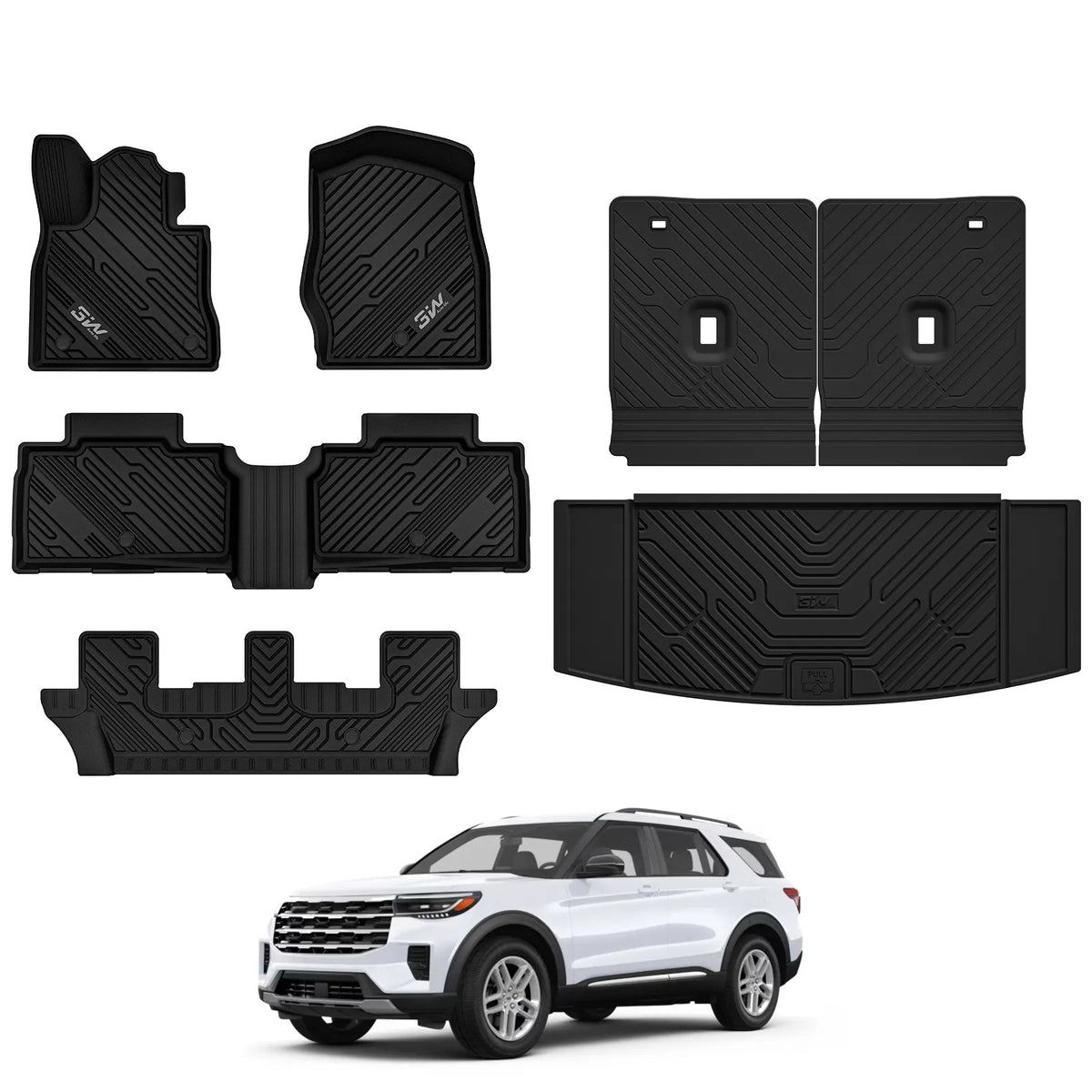 3W Ford Explorer 2020-2025 Floor Mats 7-Seat (Includes Hybrid) TPE Material & All-Weather Protection Vehicles & Parts 3Wliners