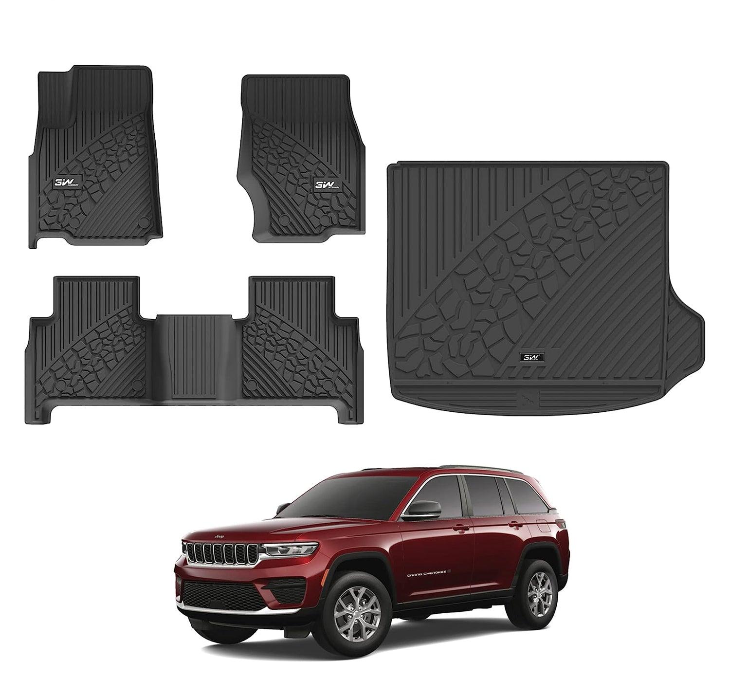 3W Jeep Grand Cherokee 2022-2024 (Non L or WK) Custom Floor Mats / Trunk Mat TPE Material & All-Weather Protection Vehicles & Parts 3Wliners 2022-2024 Grand Cherokee 2022-2024 1st&2nd Row Mats+Trunk Mat