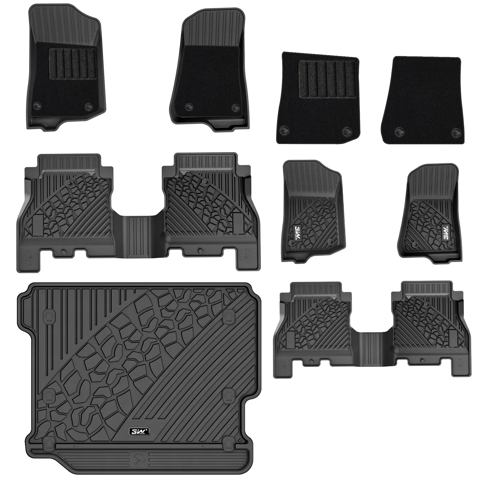 3W Jeep Wrangler JLU Custom Floor Mats or Trunk Mat 2018-2024 Unlimited 4-Door TPE Material & All-Weather Protection Vehicles & Parts 3Wliners 2018-2024 JL with Subwoofer 2018-2024 1st&2nd Row with Carpets+Trunk Mat