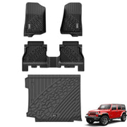 3W Jeep Wrangler JLU Custom Floor Mats or Trunk Mat 2018-2024 Unlimited 4-Door TPE Material & All-Weather Protection Vehicles & Parts 3Wliners 2018-2024 JL with Subwoofer 2018-2024 1st&2nd Row Mats+Trunk Mat
