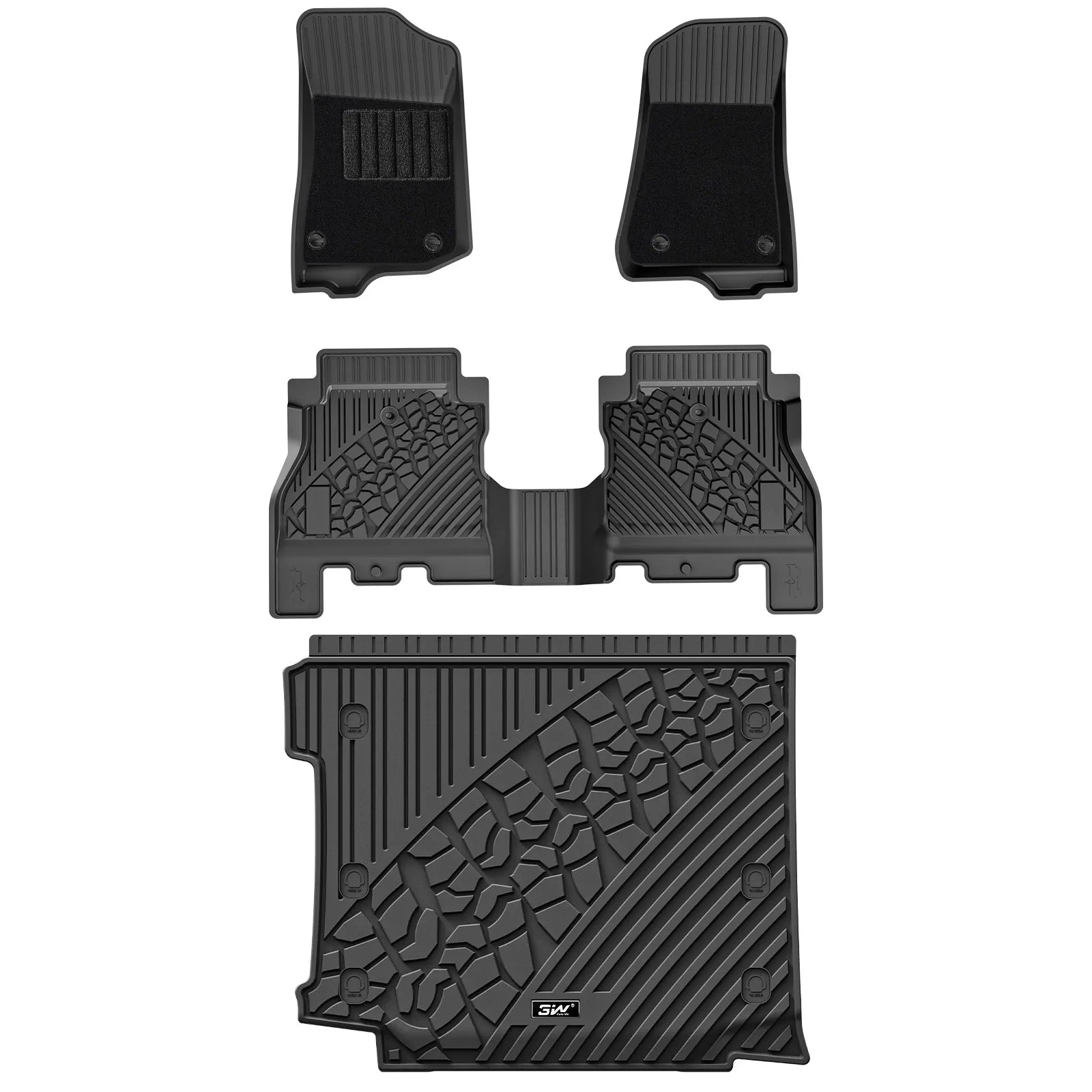 3W Jeep Wrangler JLU Custom Floor Mats or Trunk Mat 2018-2024 Unlimited 4-Door TPE Material & All-Weather Protection Vehicles & Parts 3Wliners 2018-2024 JL without Subwoofer 2018-2024 1st&2nd Row Mats+Trunk Mat