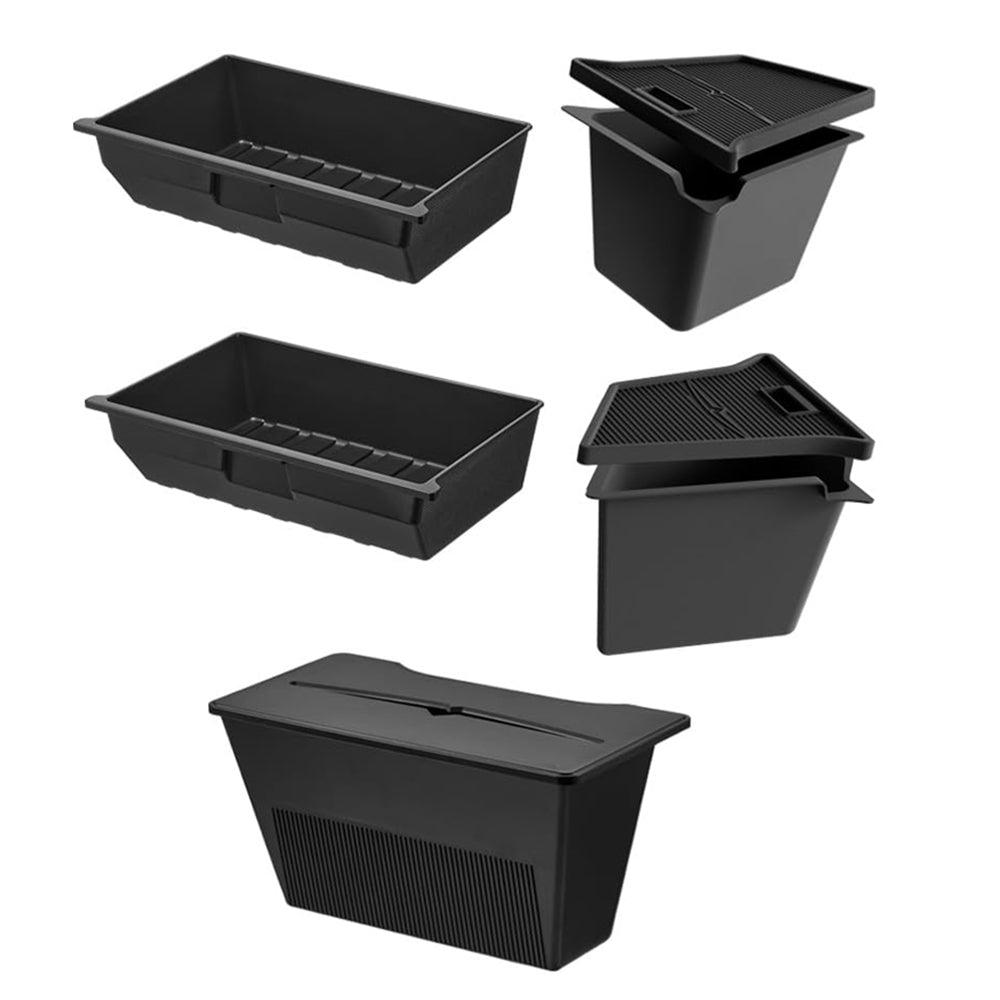 3W Tesla Model Y-Complete Storage Solution Kit (2020-2022) (2023-2024): Includes 2 Under Seat Storage Boxes, 2 Rear Trunk Organizers, and Rear Center Console Side Storage Box with Lids