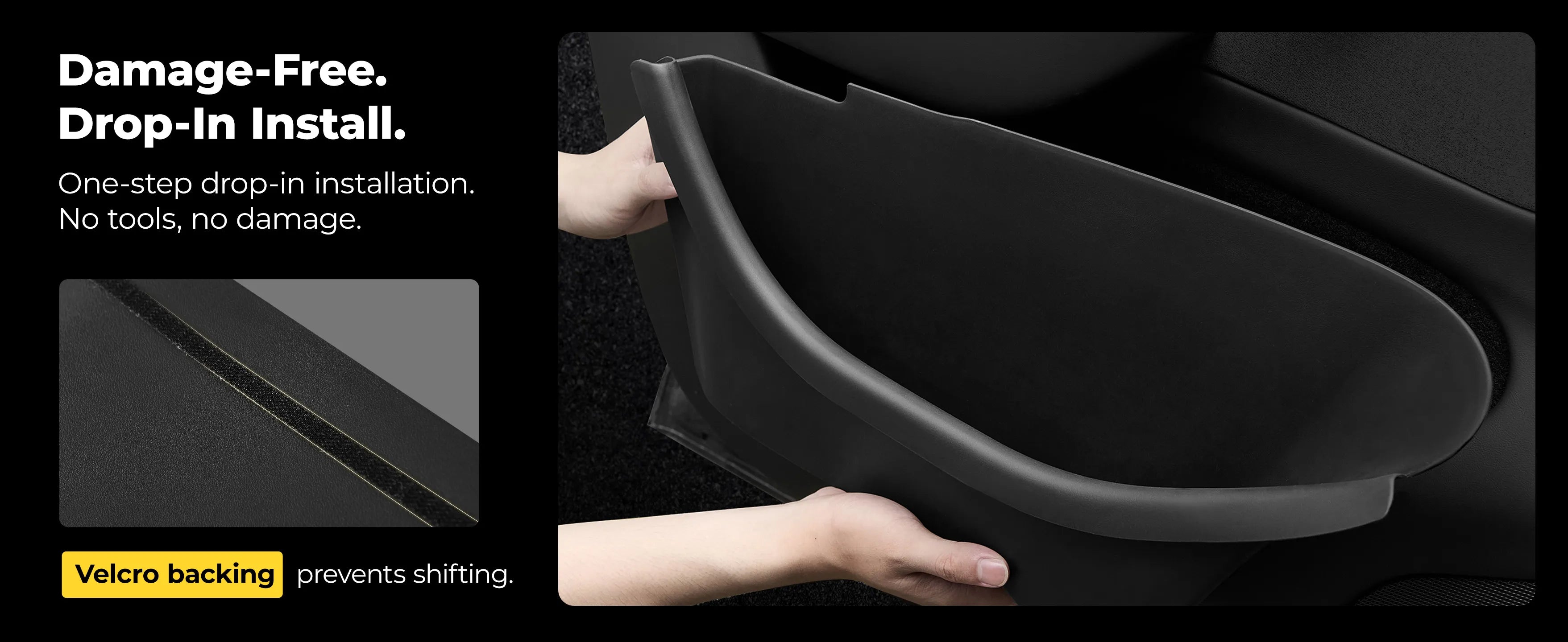3W Custom Fit Tesla Model Y Juniper 2025 2026 Door Pocket Organizer 4-Piece Set with TPE Side Storage Trays and Emergency Release Straps