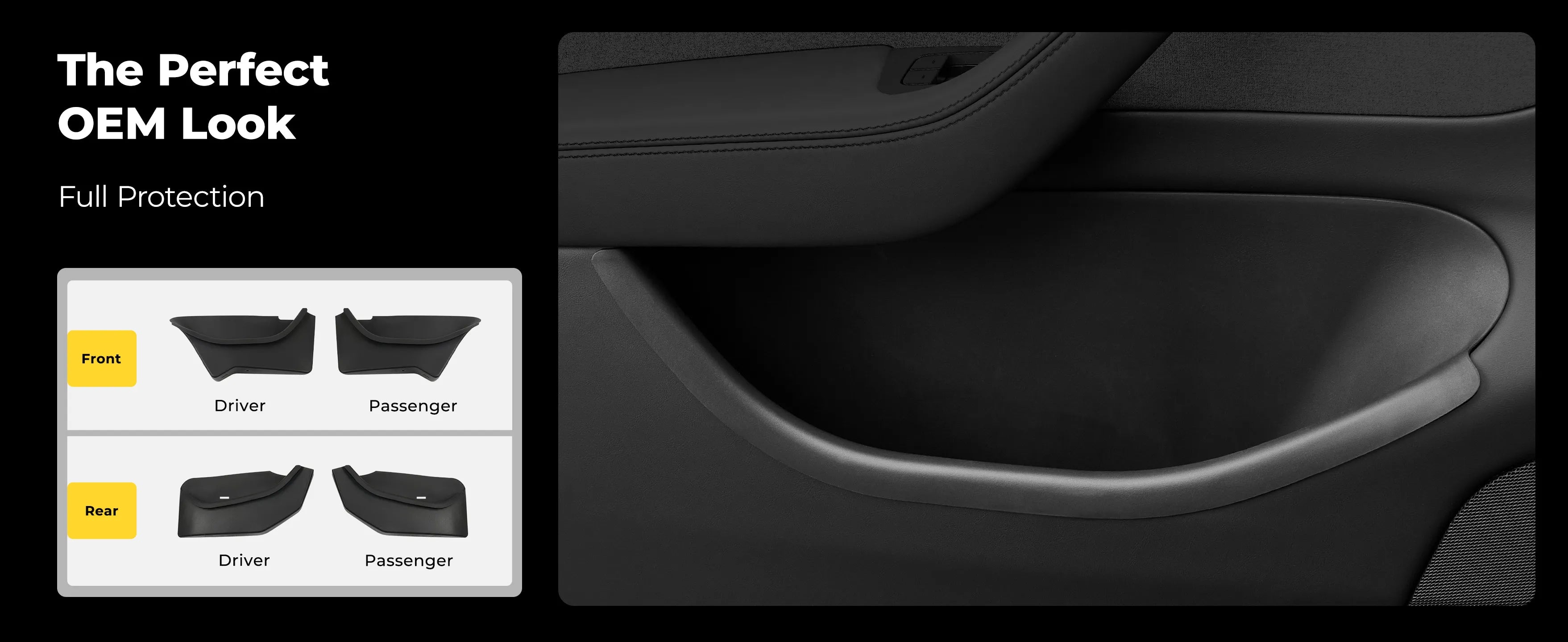 3W Custom Fit Tesla Model Y Juniper 2025 2026 Door Pocket Organizer 4-Piece Set with TPE Side Storage Trays and Emergency Release Straps
