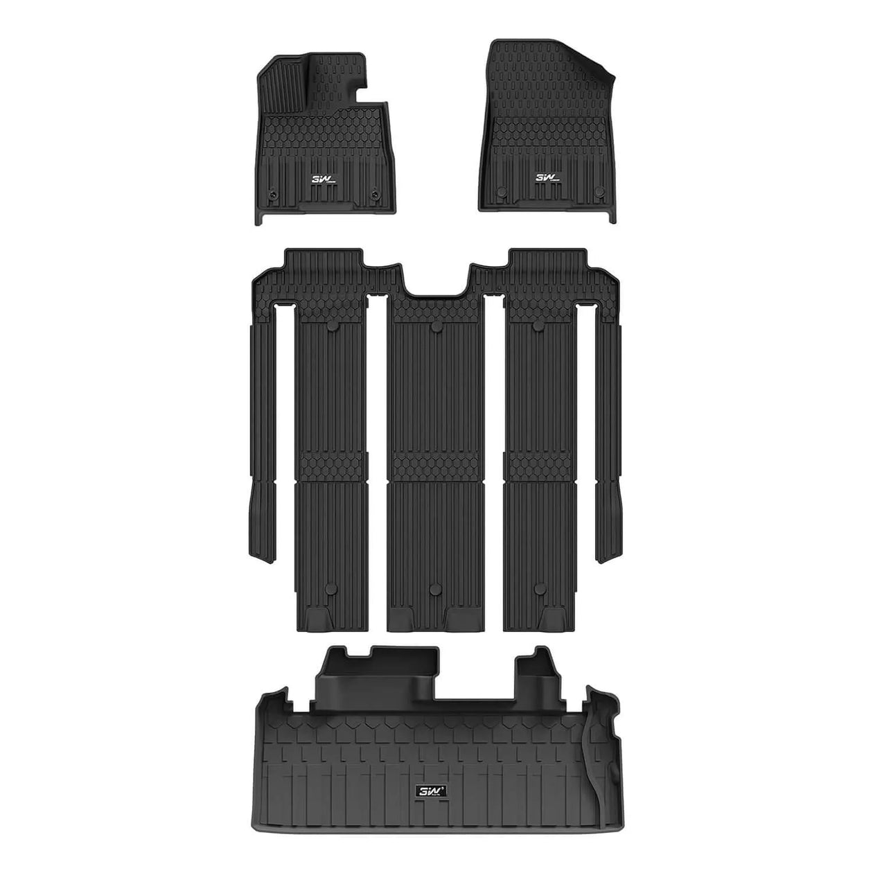 3W Toyota Sienna 7 Seat / 8 Seat 2021-2025 Custom Trunk Mat TPE Material & All-Weather Protection Vehicles & Parts 3Wliners 2025 7 Seat with White Logo 1st&2nd&3rd Row+Trunk Mat