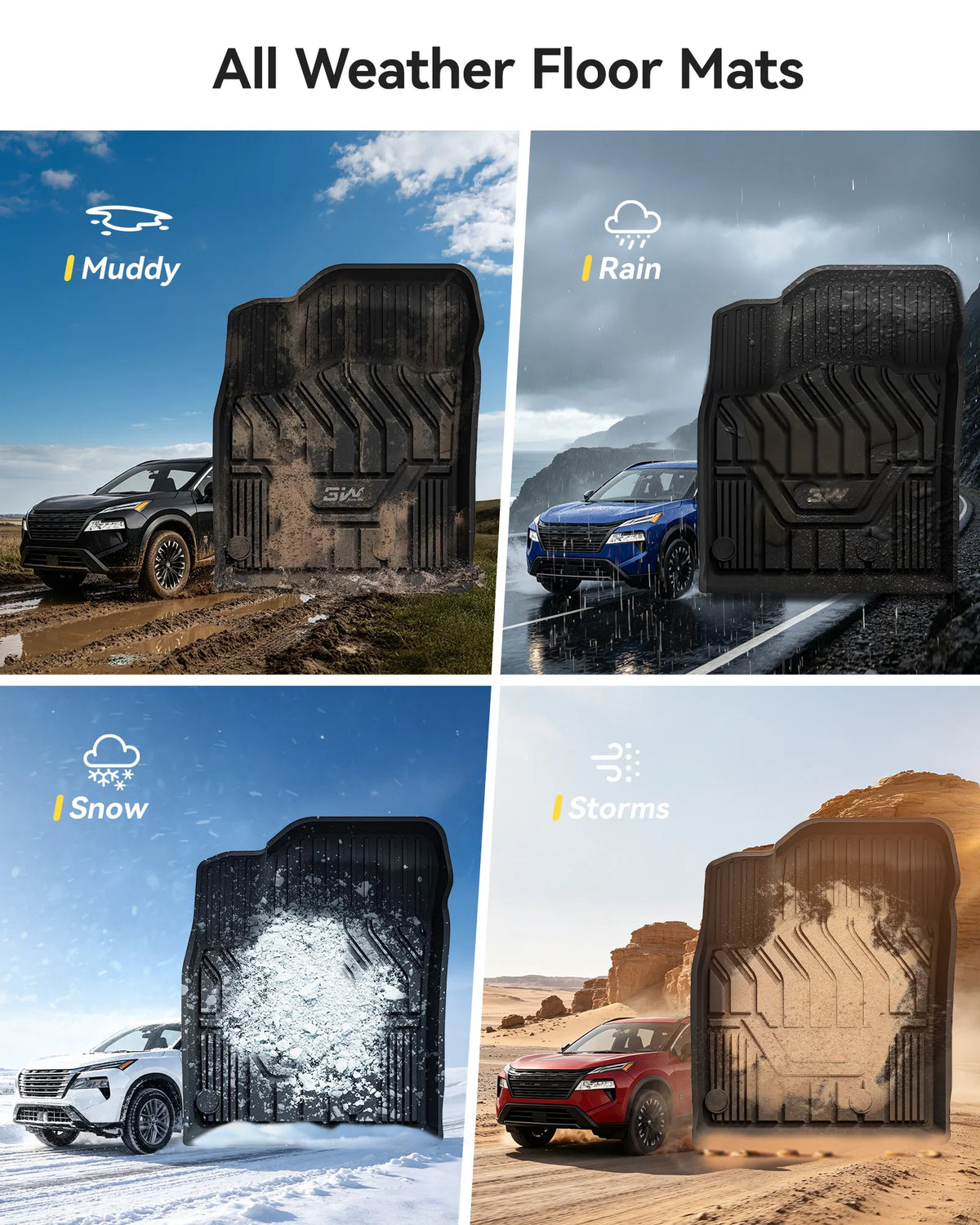 3W Nissan Rogue 2021-2027 (NOT for Sport) Custom Floor Mats TPE Material & All-Weather Protection Vehicles & Parts 3Wliners 2021-2025 Rogue 2021-2025 1st&2nd Rows + Trunk Mat