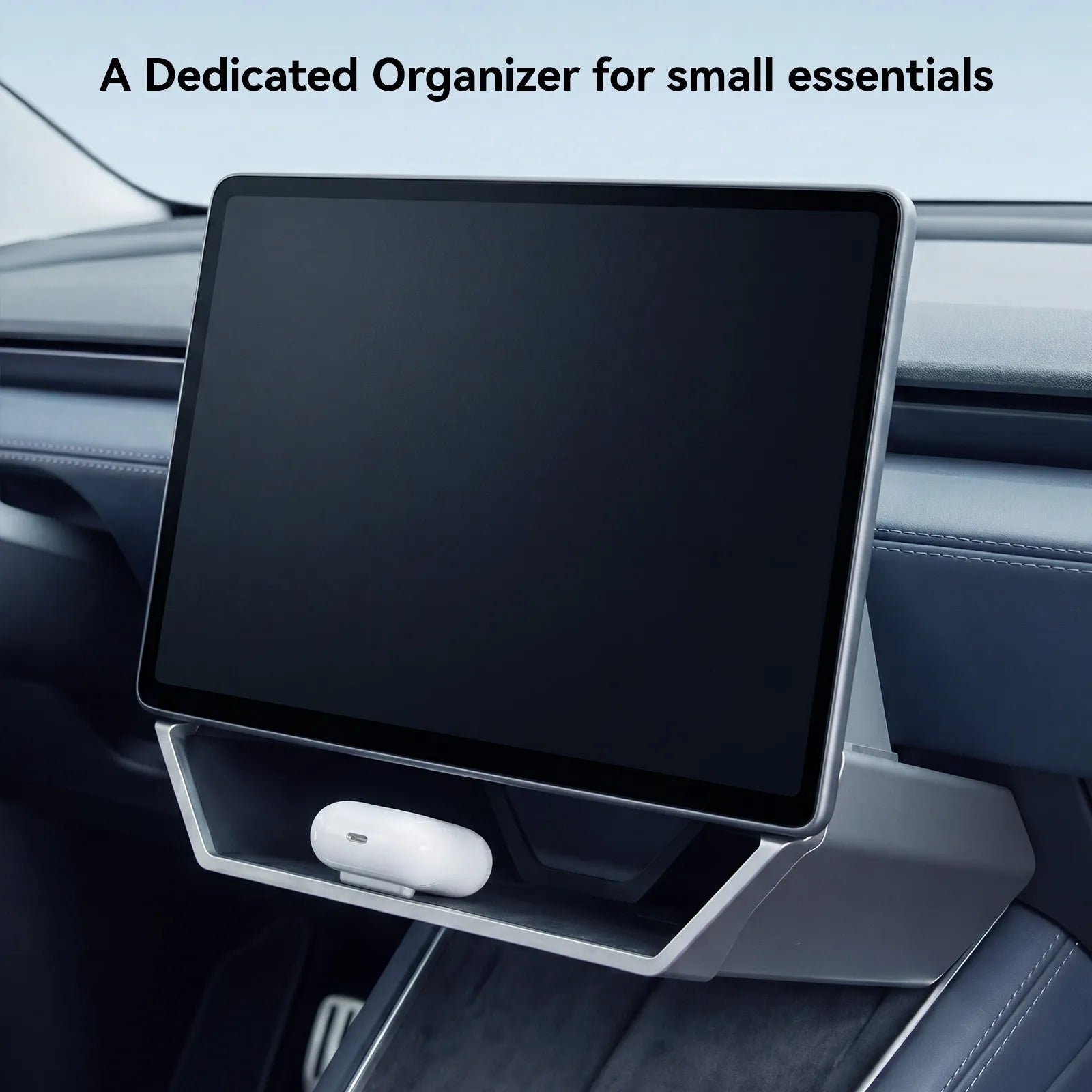 3W Custom Fit Magnetic Under Screen Storage Box and Center Console Organizer Tray installed in a Tesla Model Y Juniper 2025-2026 and Model 3 Highland 2024-2026