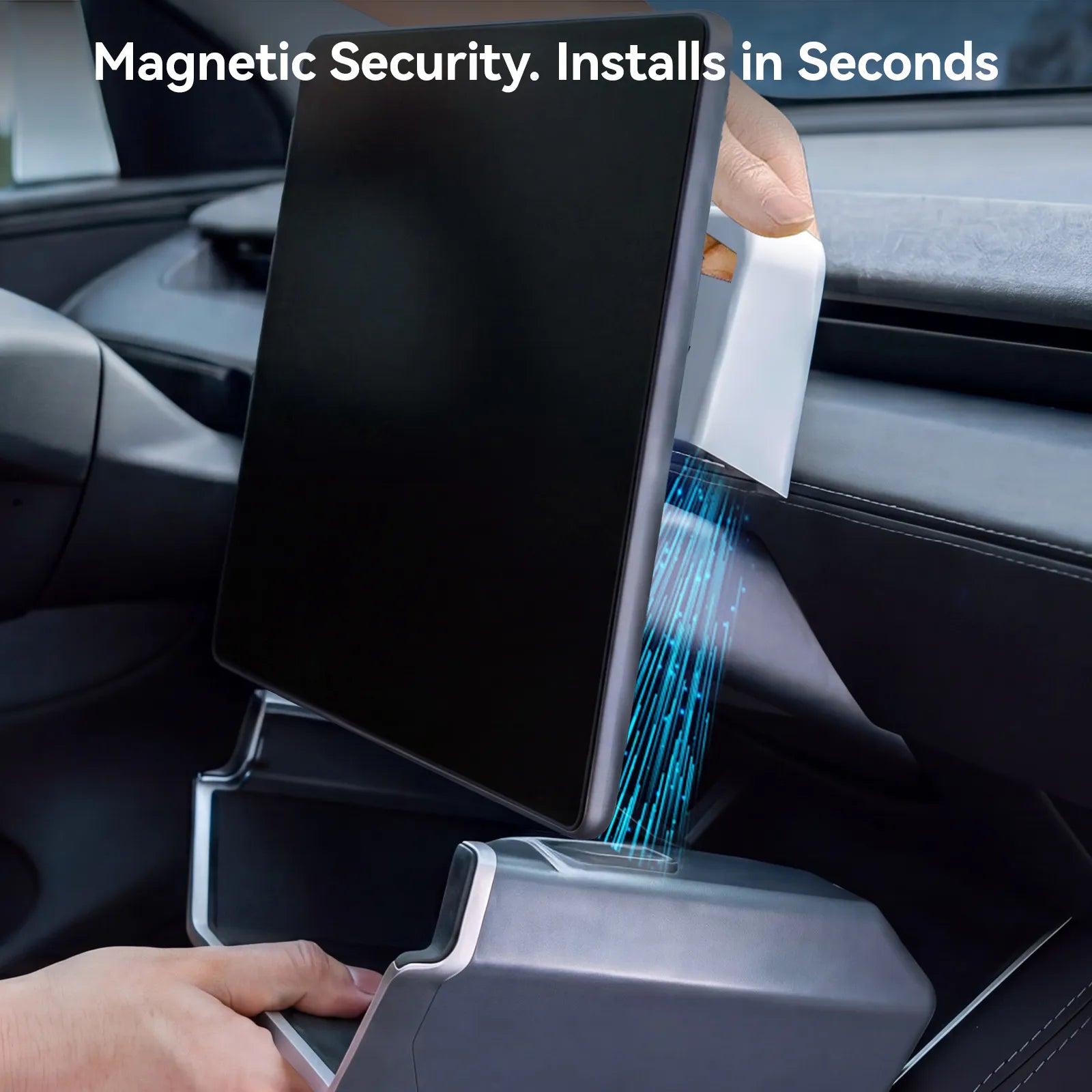 3W Custom Fit Magnetic Under Screen Storage Box and Center Console Organizer Tray installed in a Tesla Model Y Juniper 2025-2026 and Model 3 Highland 2024-2026