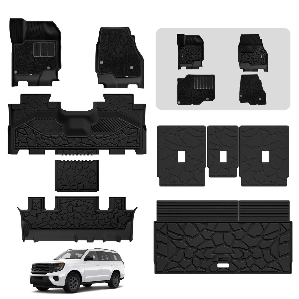 3W All-Weather Custom Fit Floor Mats for 2025-2026 Ford Expedition 7 Seats, Odorless TPE Heavy Duty Car Liners, Waterproof Anti-Slip Protection Full Set