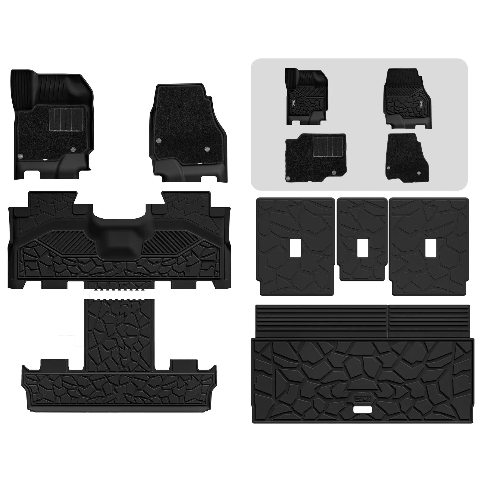 3W All-Weather Custom Fit Floor Mats for 2025-2026 Ford Expedition 7 Seats, Odorless TPE Heavy Duty Car Liners, Waterproof Anti-Slip Protection Full Set