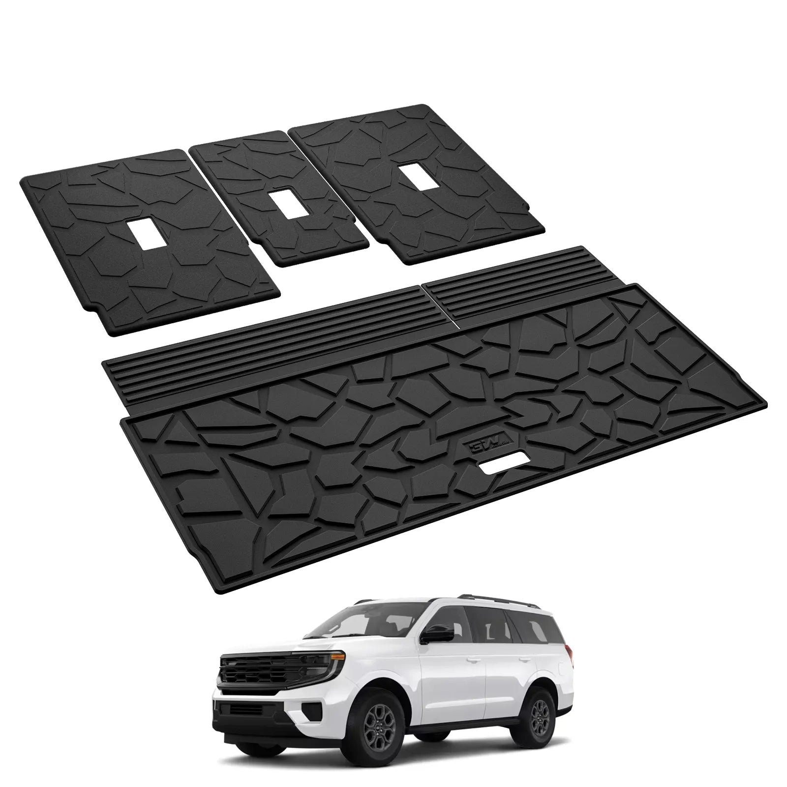 3W All-Weather Custom Fit Floor Mats for 2025-2026 Ford Expedition 7 Seats, Odorless TPE Heavy Duty Car Liners, Waterproof Anti-Slip Protection Full Set