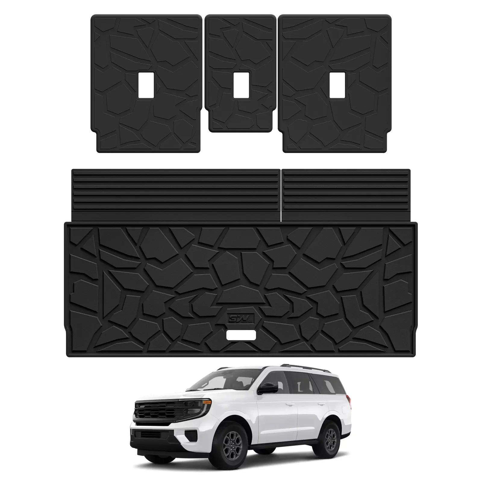 3W All-Weather Custom Fit Floor Mats for 2025-2026 Ford Expedition 7 Seats, Odorless TPE Heavy Duty Car Liners, Waterproof Anti-Slip Protection Full Set