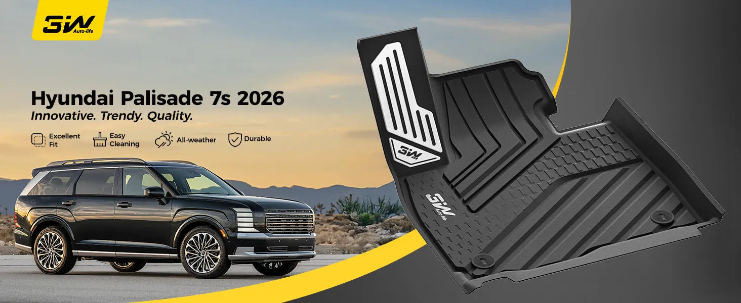 Custom-fit 3W Auto-life floor mats for Hyundai Palisade 7-Seater (2026), premium all-weather TPE floor liners with excellent fit, durability, and easy cleaning features