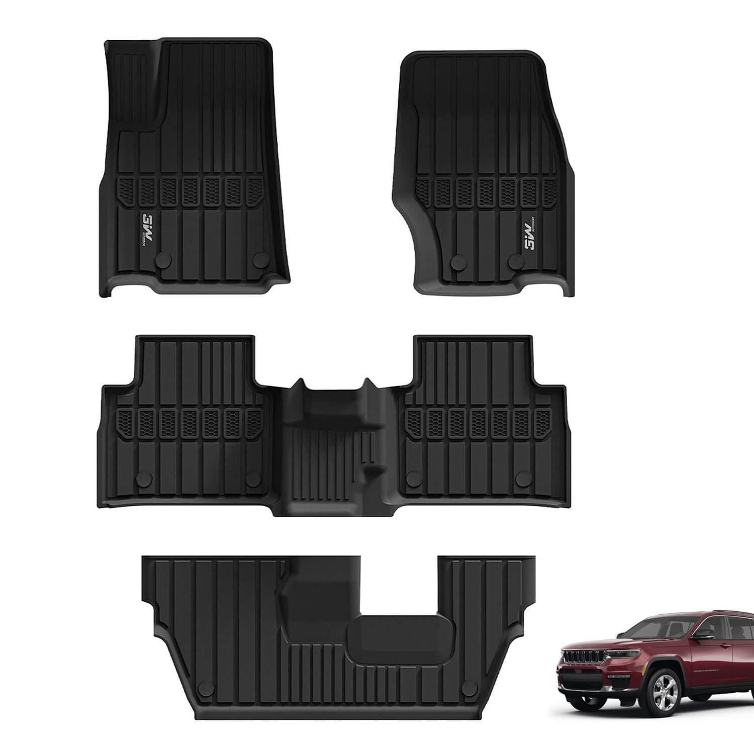 3W Jeep Grand Cherokee L 7 Seat 2021-2024 Custom Floor Mats TPE Material & All-Weather Protection Vehicles & Parts 3Wliners 2021-2024 7 Seat Grand Cherokee L 1st&2nd&3rd Row Mats