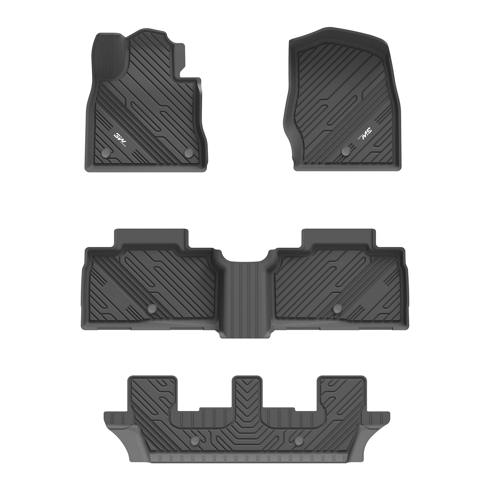3W Ford Explorer 2020-2024 Floor Mats 7-Seat (Includes Hybrid) TPE Material & All-Weather Protection Vehicles & Parts 3Wliners   