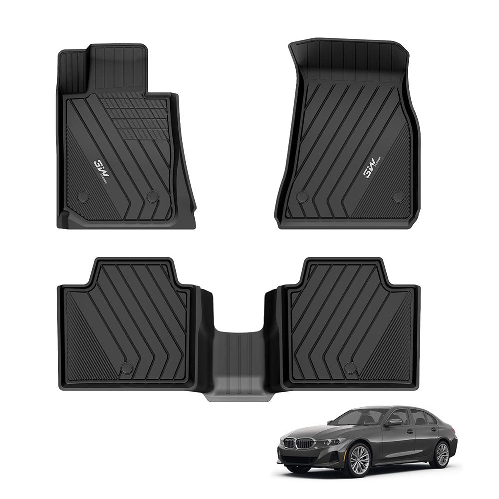 3W BMW 3 Series 2019-2024 Custom Floor Mats TPE Material & All-Weather Protection Vehicles & Parts 3Wliners 2019-2024 3 Series  2019-2024 1st&2nd Row Mats