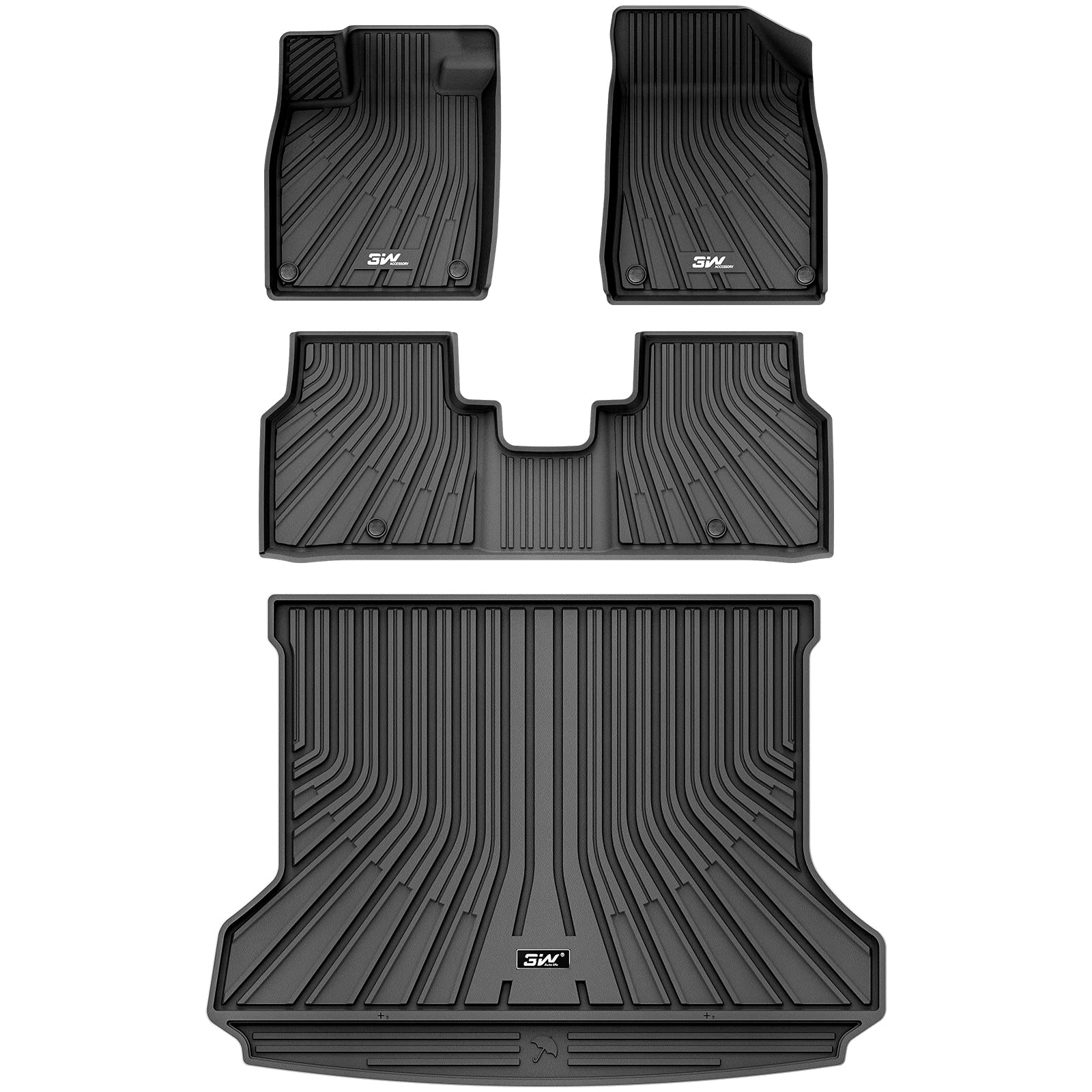 3W Volkswagen ID.4 2021-2023 Custom Floor Mats TPE Material & All-Weather Protection Vehicles & Parts 3Wliners 2021-2023 ID.4 2021-2023 1st&2nd Row Mats+Rear Trunk Mat